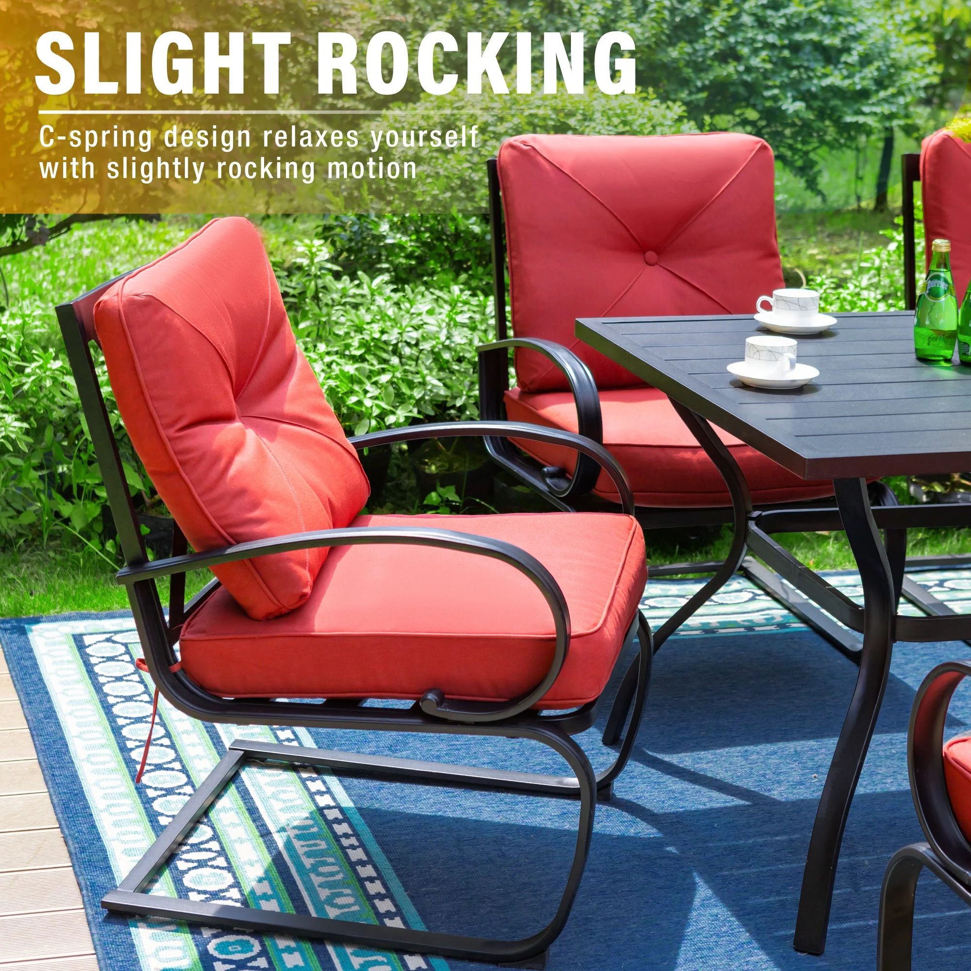 Sophia&William 5-Piece Patio Dining Set Padded C-Spring Chairs & 50,000BTU Fire Pit Table Set