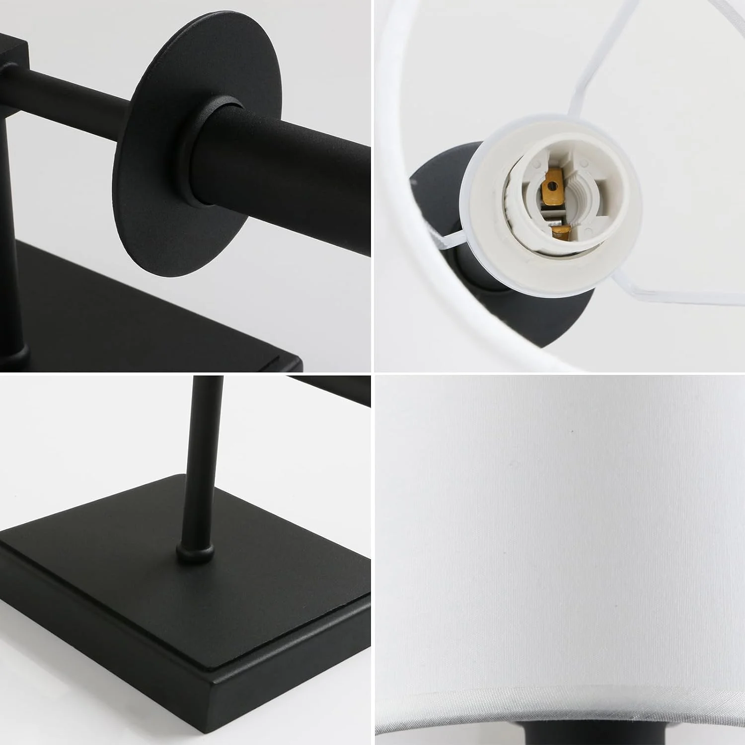 YANRUI Set of 2 Classic Rustic Industrial Wall Sconce Lighting Fixture with Flared White Textile Lamp Shade and Black Tapered Column Stand