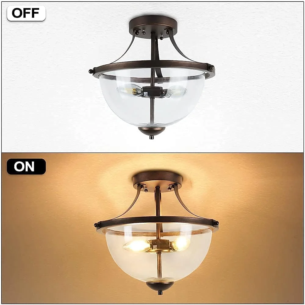 Depuley 3 Light Clear Glass Shade Ceiling Light Fixture Farmhouse Semi Flush Mount Ceiling Light  for Kitchen Bedroom Dining Entryway Hallway, E12 Socket Dark Brown