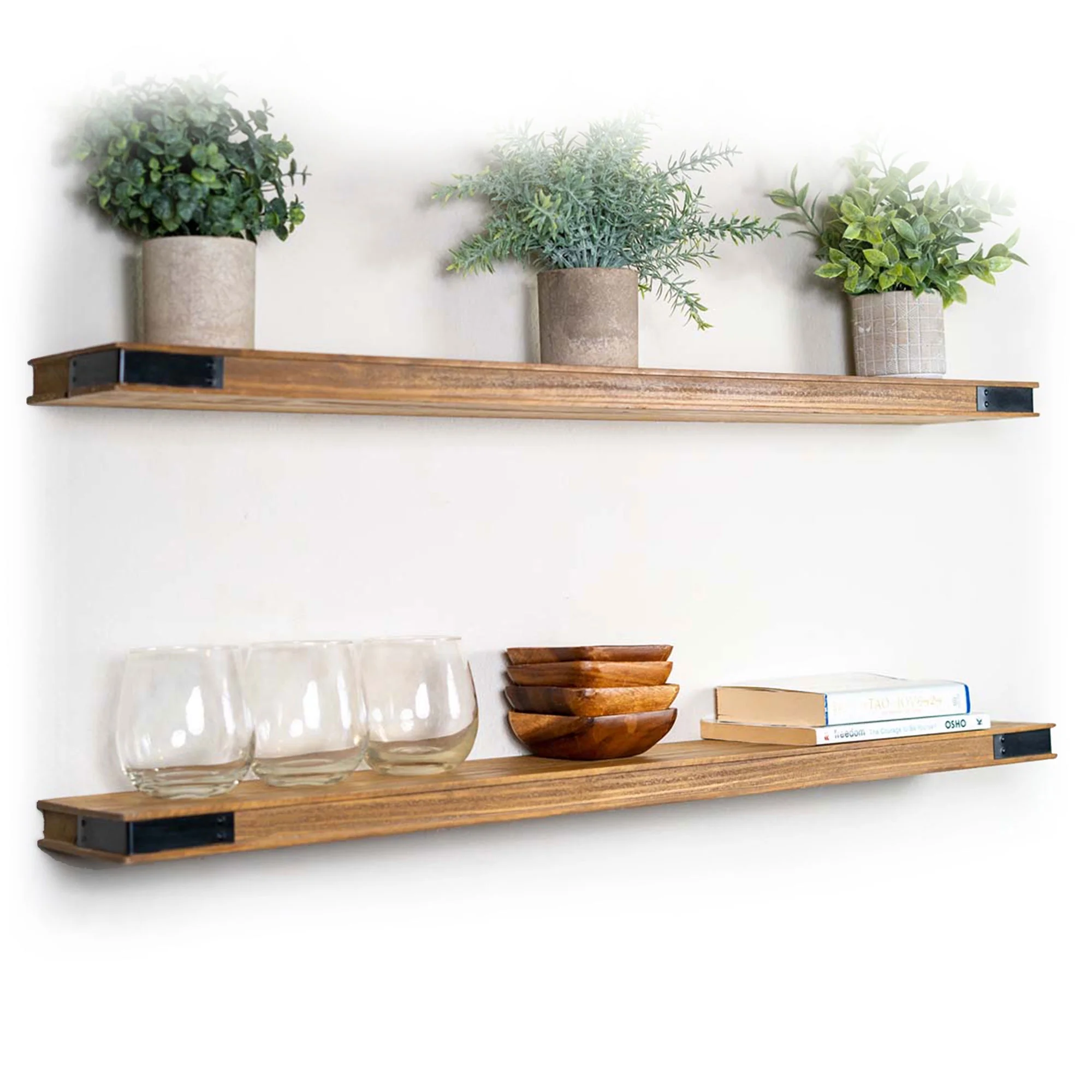 Willow & Grace Johnny 36 Inch Floating Shelves, Light Walnut, Set of 2