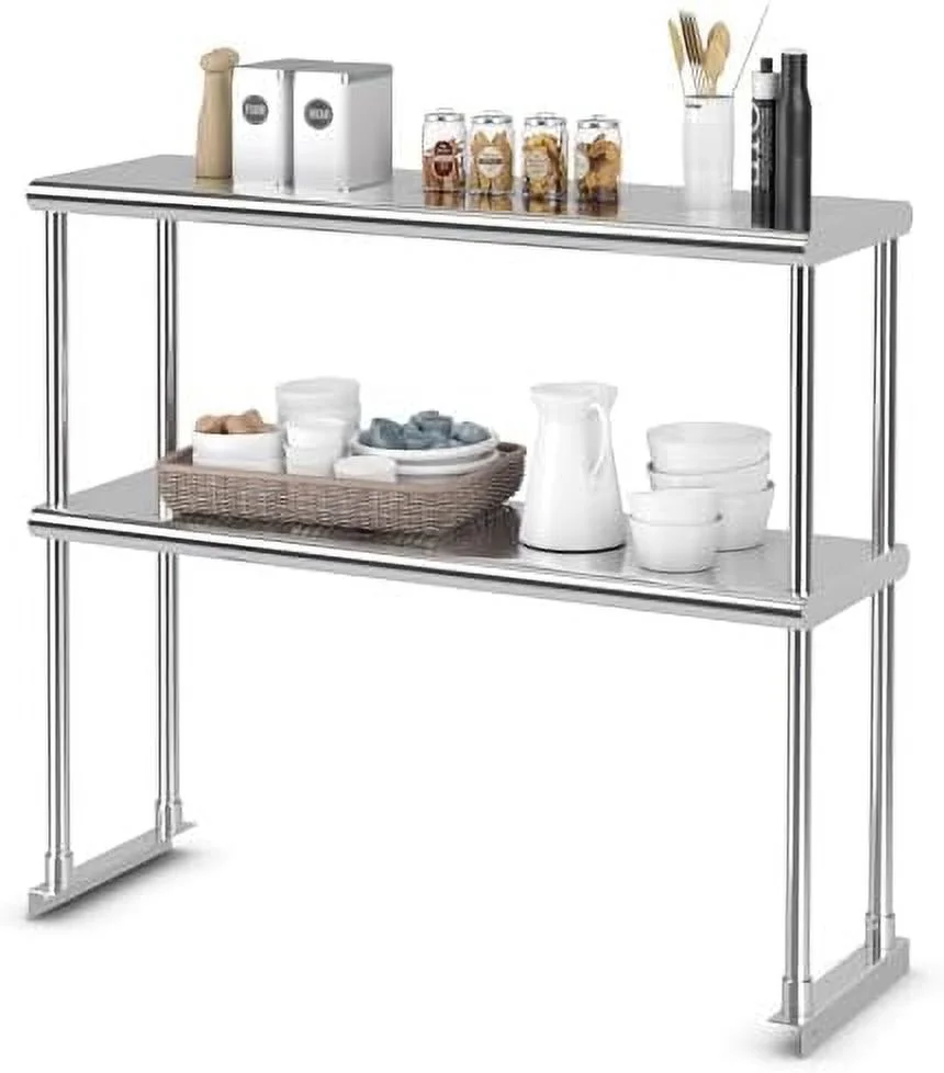 TJUNBOLIFE 36 Inch Stainless Steel Overshelf with Adjustable Lower   2 Tier Commercial Double Overshelf for Kitchen Prep Table Restaurant