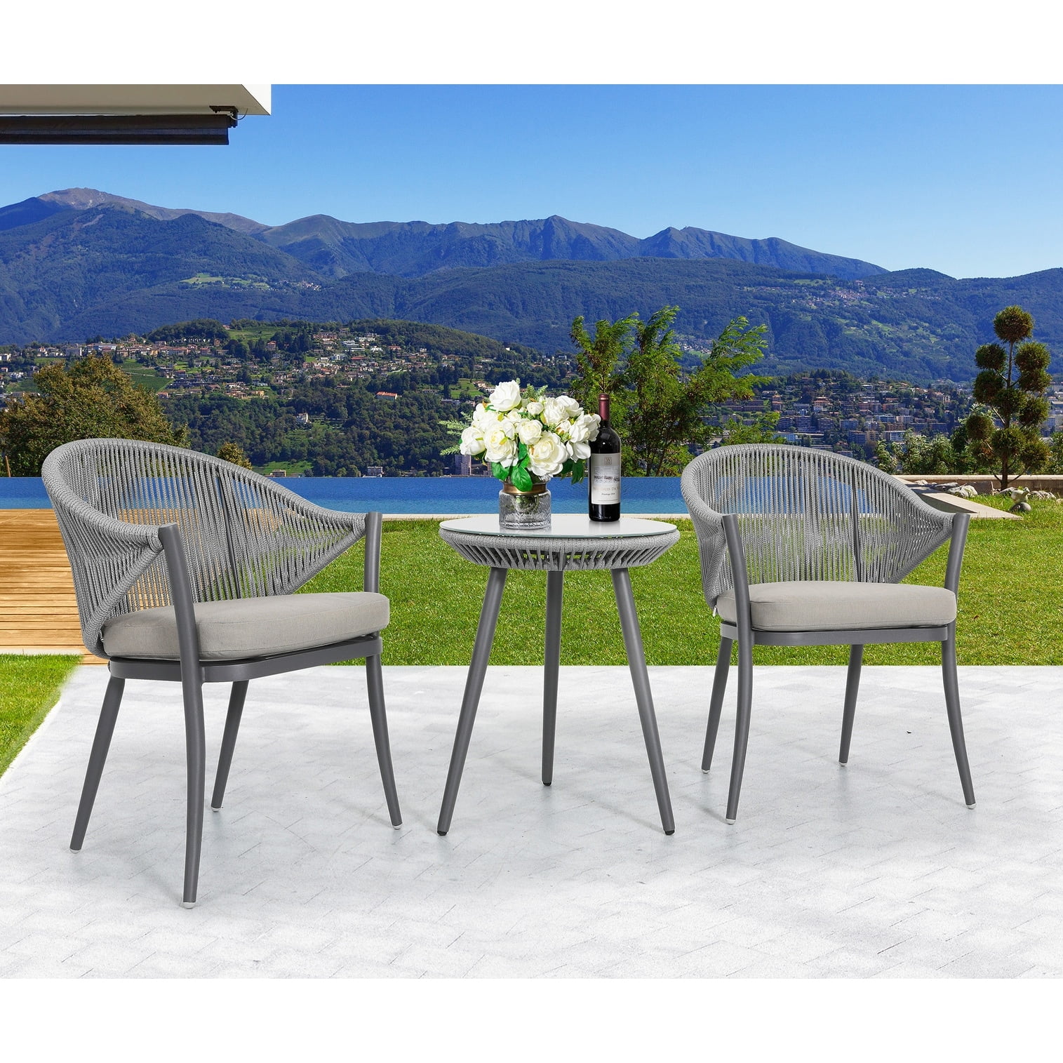 Nuu Garden  Outdoor 3-piece Bistro Set With Cushion Grey