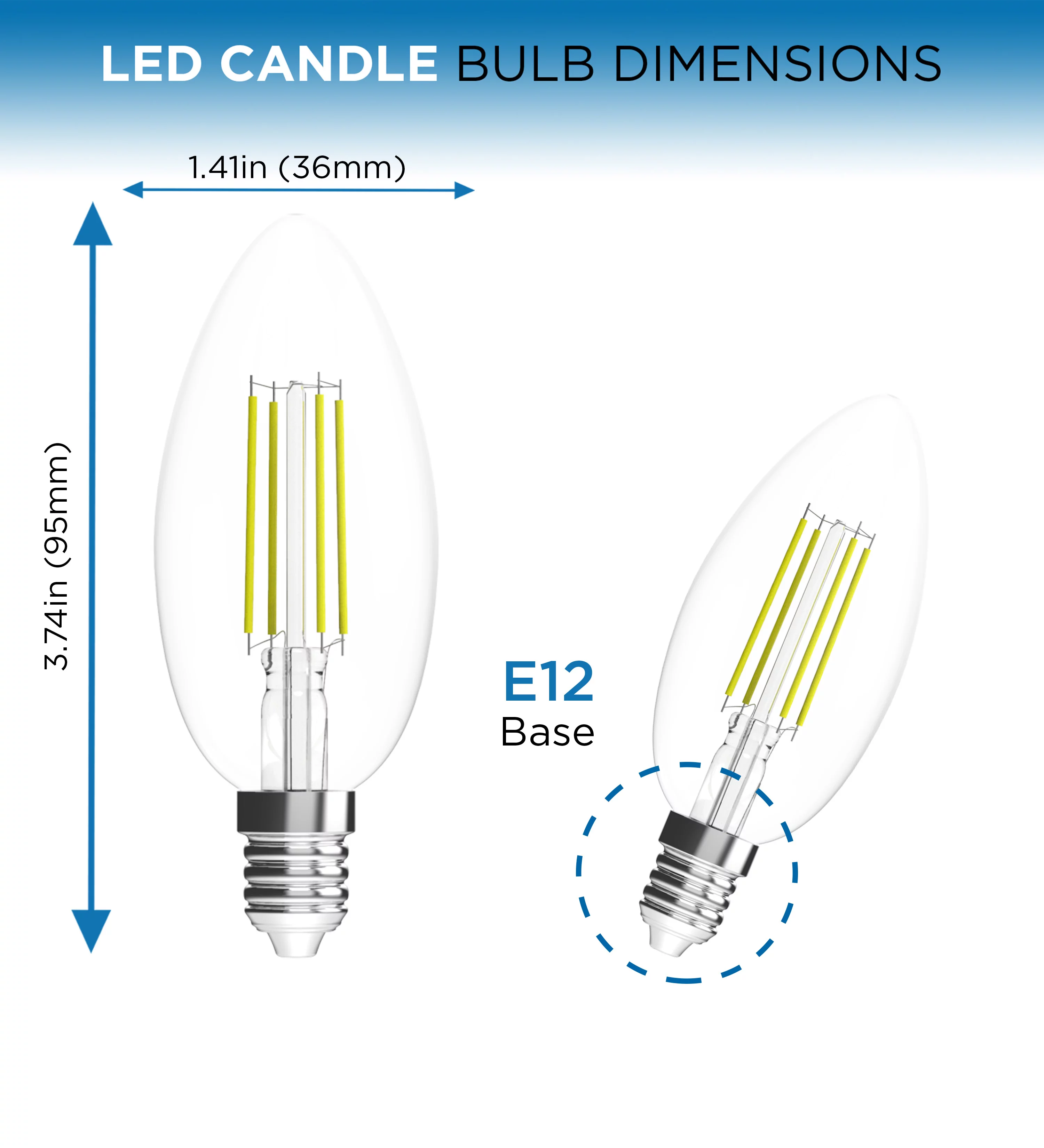 Viribright E12 LED Candelabra Light Bulbs, 2.5-Watt (Equivalent 35W), 180 Lumens, Daylight 5000K, Candelabra Base, Dimmable, Chandelier Bulb, 6 Pack