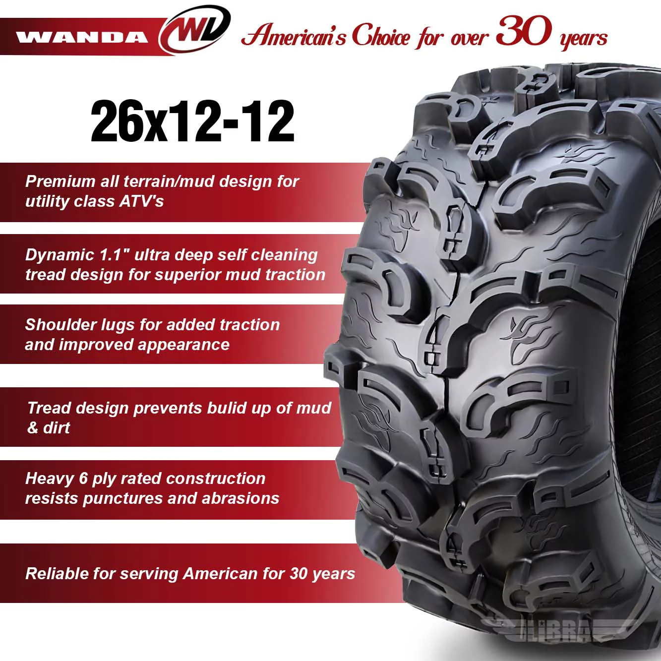 One Premium ATV Tire 26x12-12 26x12x12 Rear 6PR P375 - 10218 Super Lug Mud