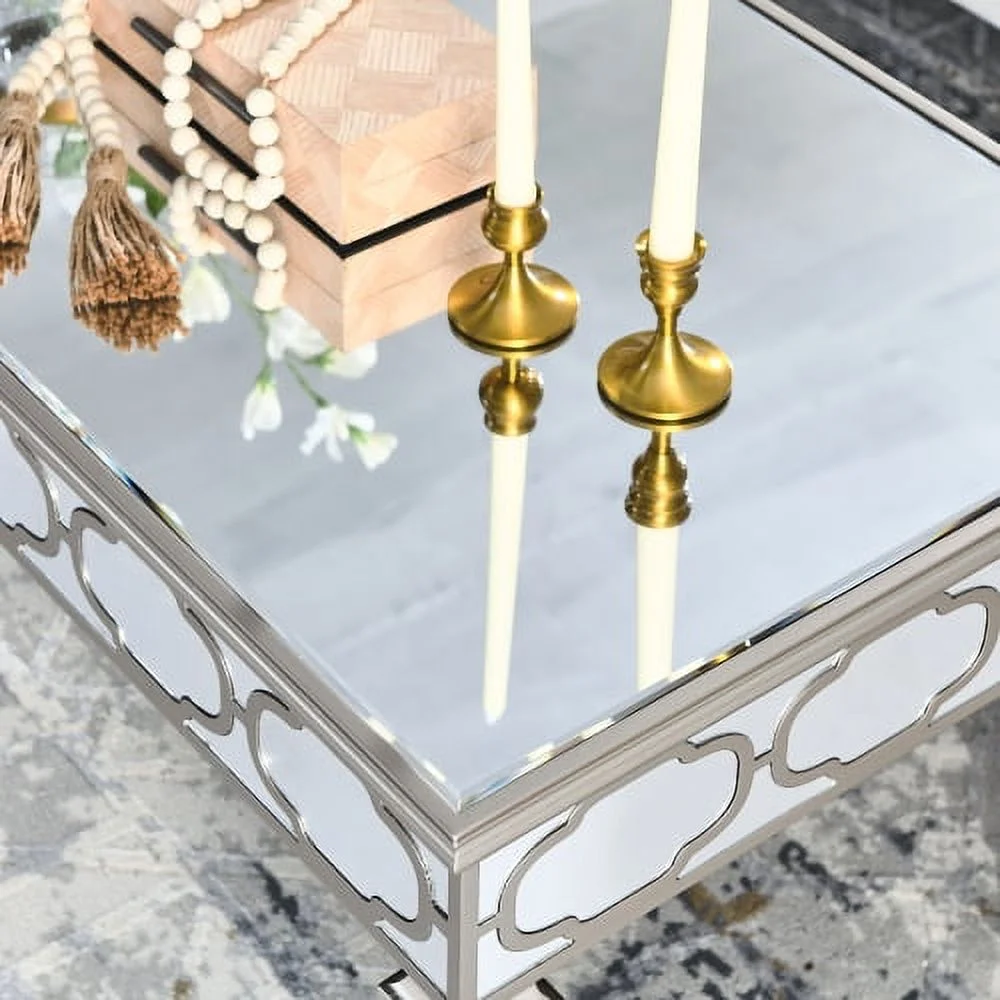 Elegant Shiny Silver Mirror Coffee Table - Cocktail Table (39.5