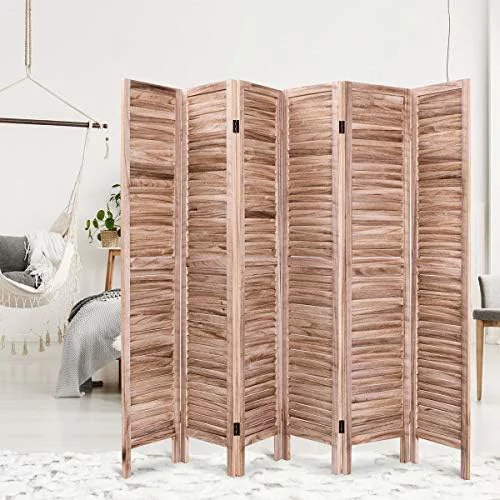 CKPFVY 6 Panel Wood Room Divider  5.6 Ft Tall Oriential Folding Freestanding Partition Privicy Room Dividers Screen for Home  Office  Restaurant  Bedroom (Brown)