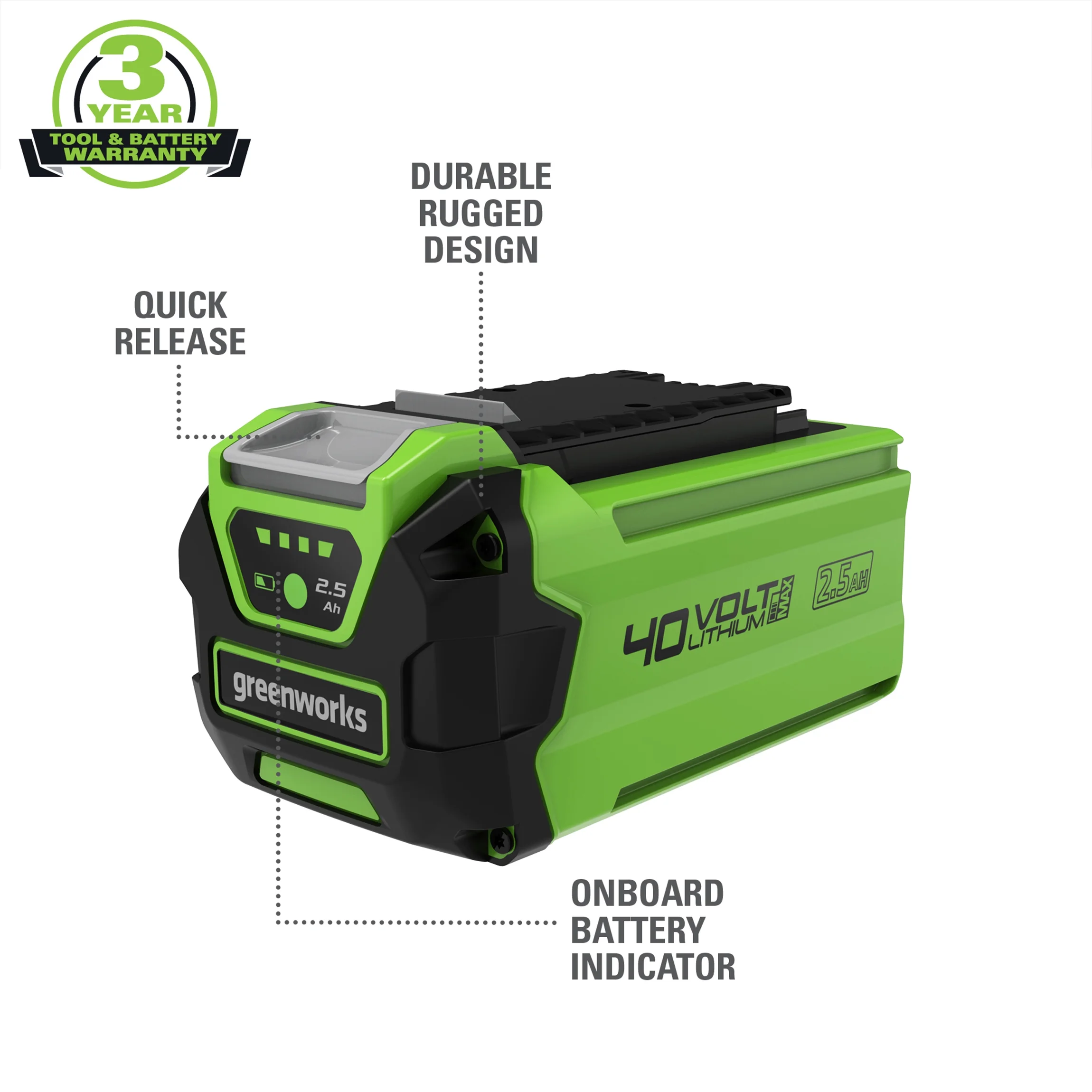 Greenworks 40V 2.5 Ah Battery, 2938402