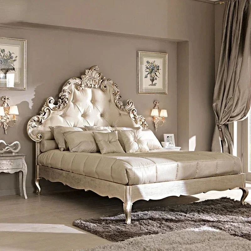 European  double  master bedroom wedding French solid wood carved princess palace luxury villa king bed