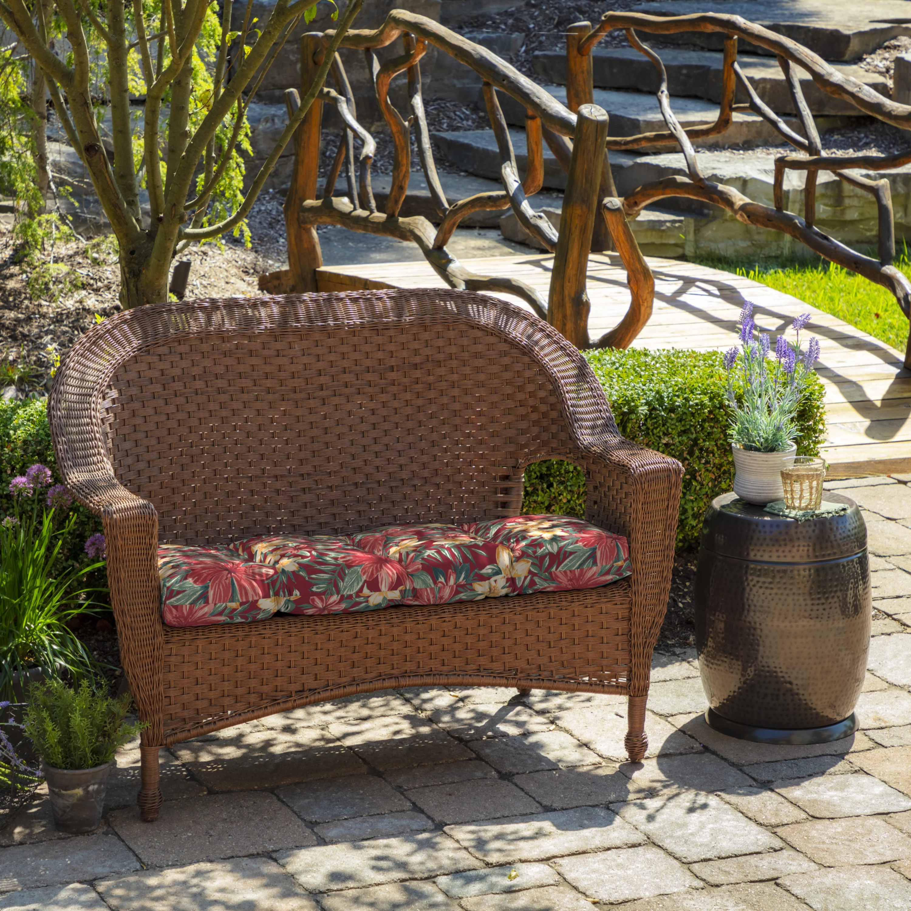 Arden Selections Outdoor Wicker Settee Cushion 41.5 x 18, Ruby Clarissa