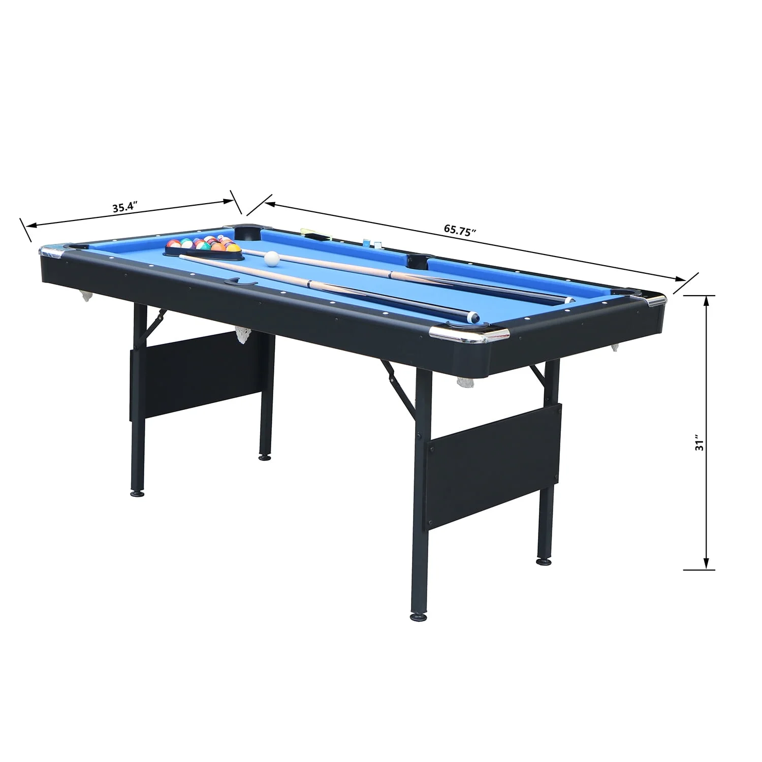 5.5ft Billiards Table with Full Set of Balls, 2 Cue Sticks, Chalk and Felt Brush, Shinpt Portable Pool Table with Leg Leveler, Tabletop Billiard Table with Blue Velvet cloth, Blue