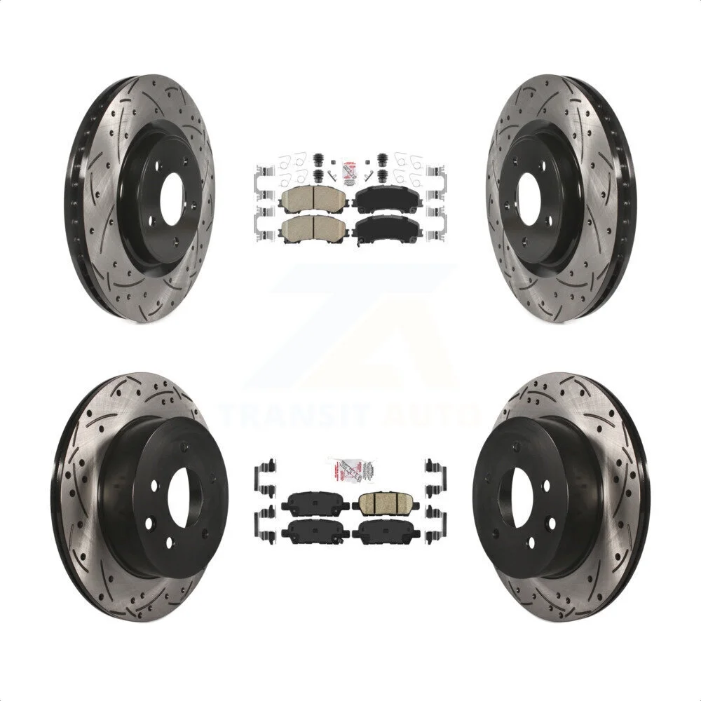 Transit Auto - Front Rear Ceramic Pads And Coated Drilled Slotted Disc Brake Rotors Kit For Nissan Rogue KDA-102460