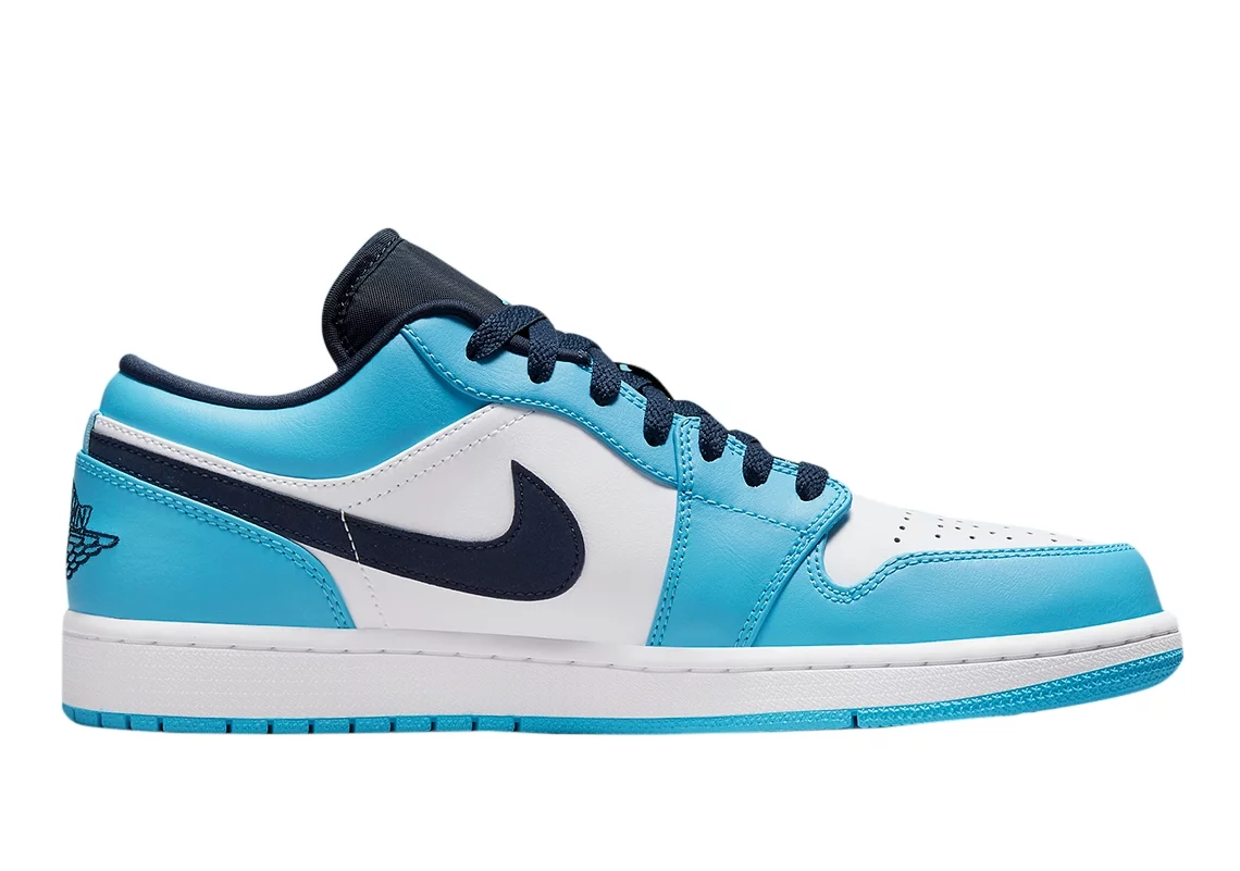 Men's Jordan 1 Low UNC White/Dk Powder Blue-Obsidian (553558 144) - 8.5
