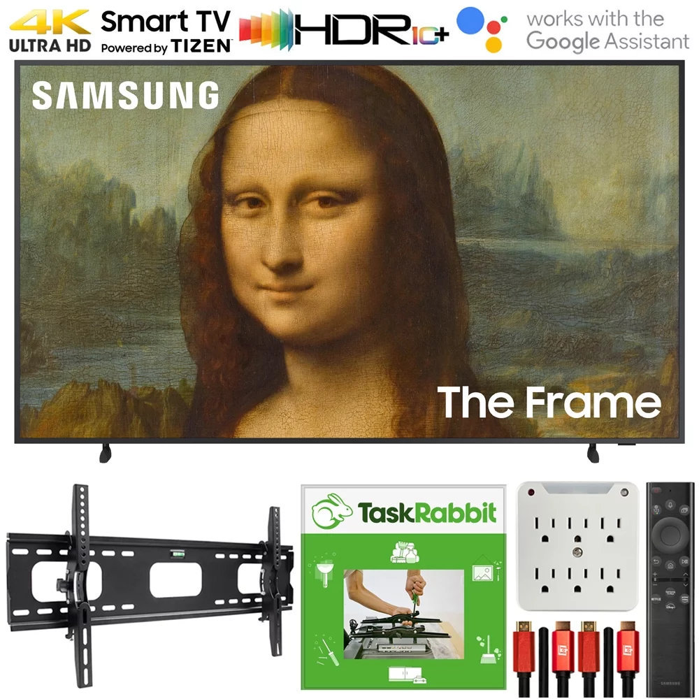 Samsung QN50LS03BA 50 inch the Frame QLED 4K UHD Quantum HDR Smart TV (2022) Bundle with Task Rabbit Installation Services + Deco Gear Wall Mount + HDMI Cables + Surge Adapter