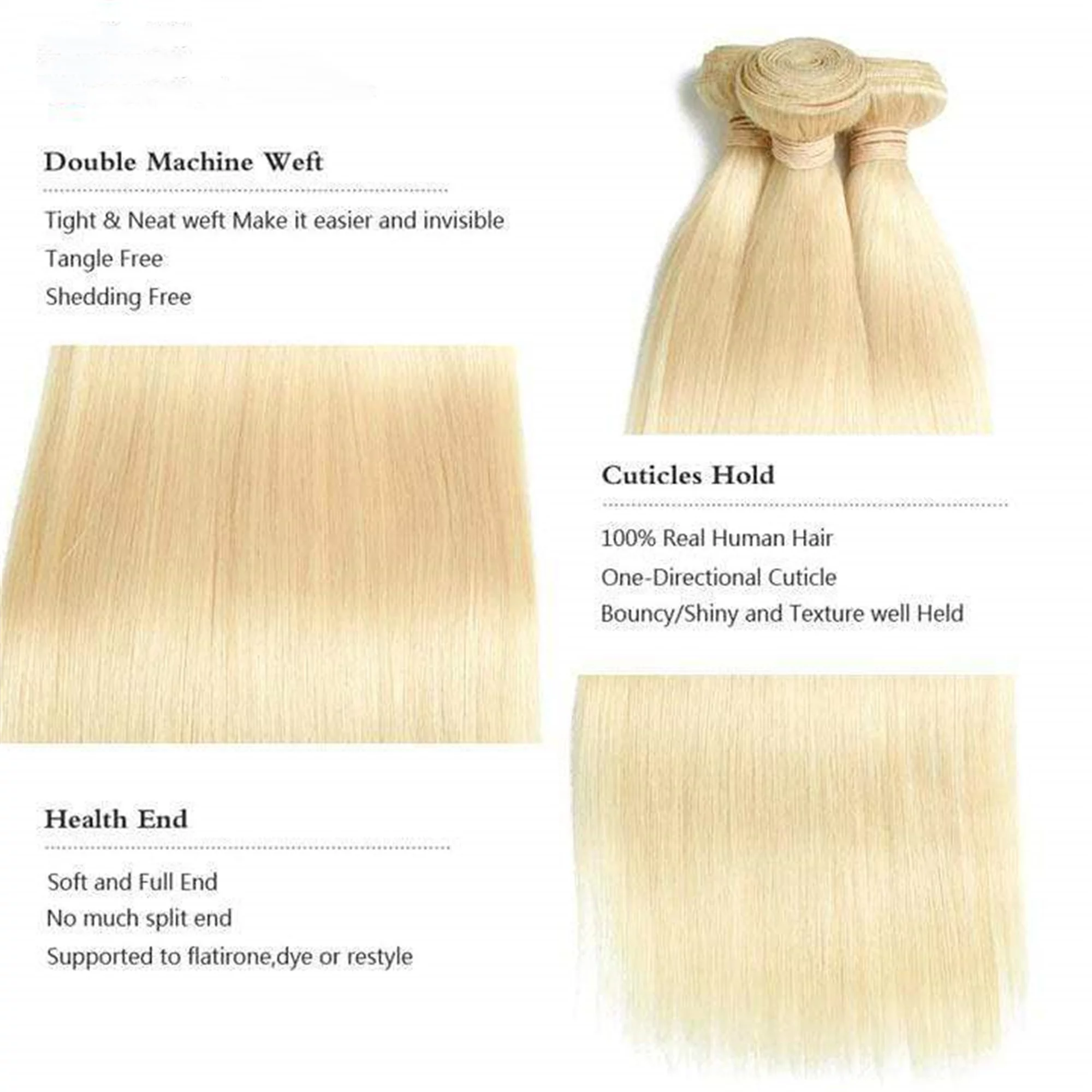 Brazilian Hair Bundles 613 Bundles Human Hair Blonde Bundles Remy Human Hair Bundles Straight 3 Pcs 22”22”22” 100gram/Pc