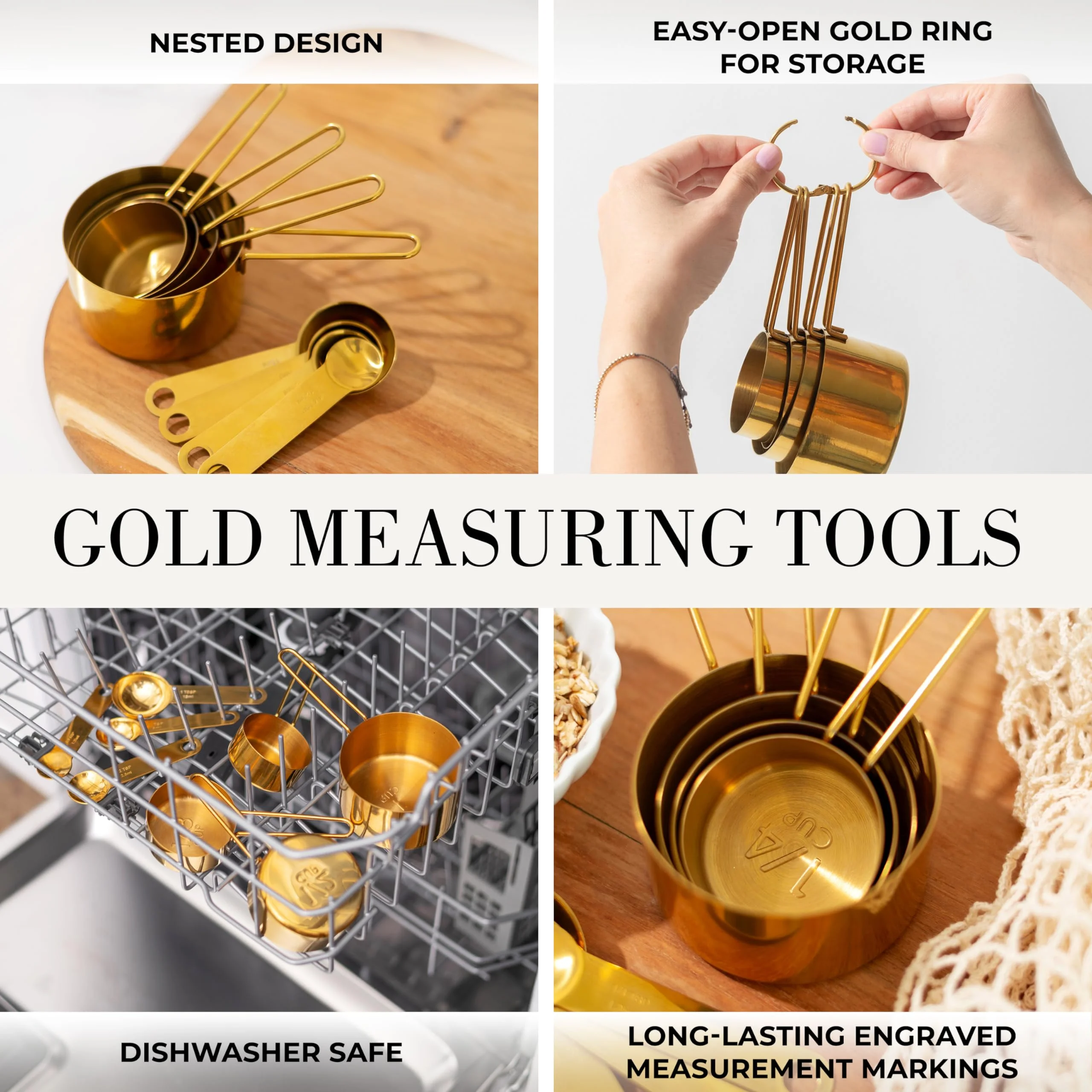 Styled Settings Black and Gold Kitchen Utensils Set - 15 Piece Gold Utensils Set Includes Non-Stick, BPA-Free, Black Silicone and Gold Cooking Utensils Set and Gold Measuring Cups and Spoons Set