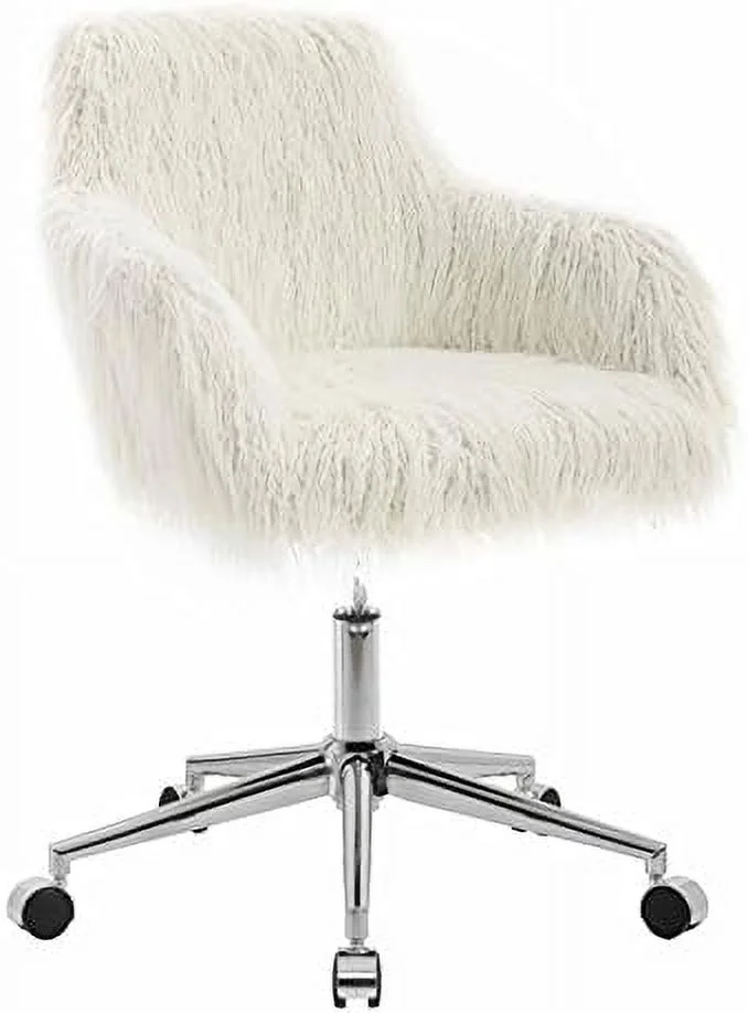 CCBIUOMBO Faux Fur Office Chair in Off White