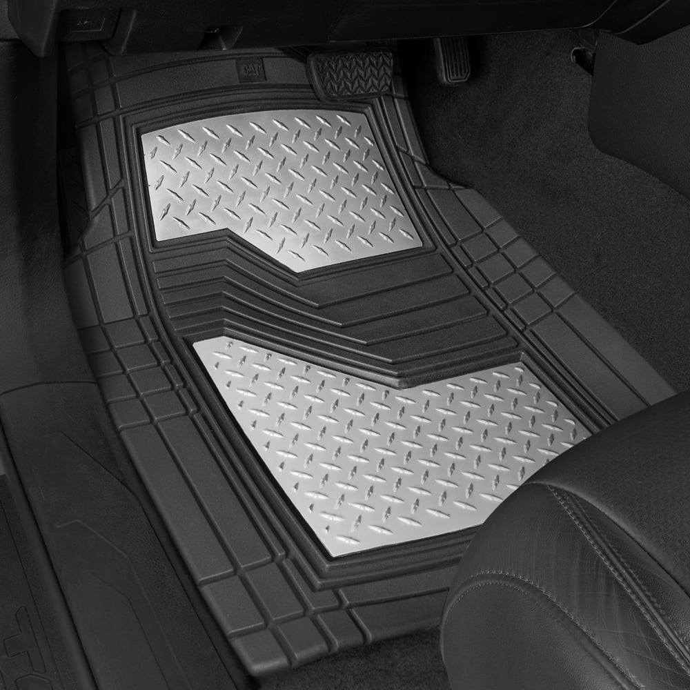 CATERPILLAR Heavy Duty Rubber Floor Mats for Car SUV Truck & Van-All Weather Protection, Front & Rear with Heelpad & Anti-Slip Nibs Backing, Trim-to-Fit
