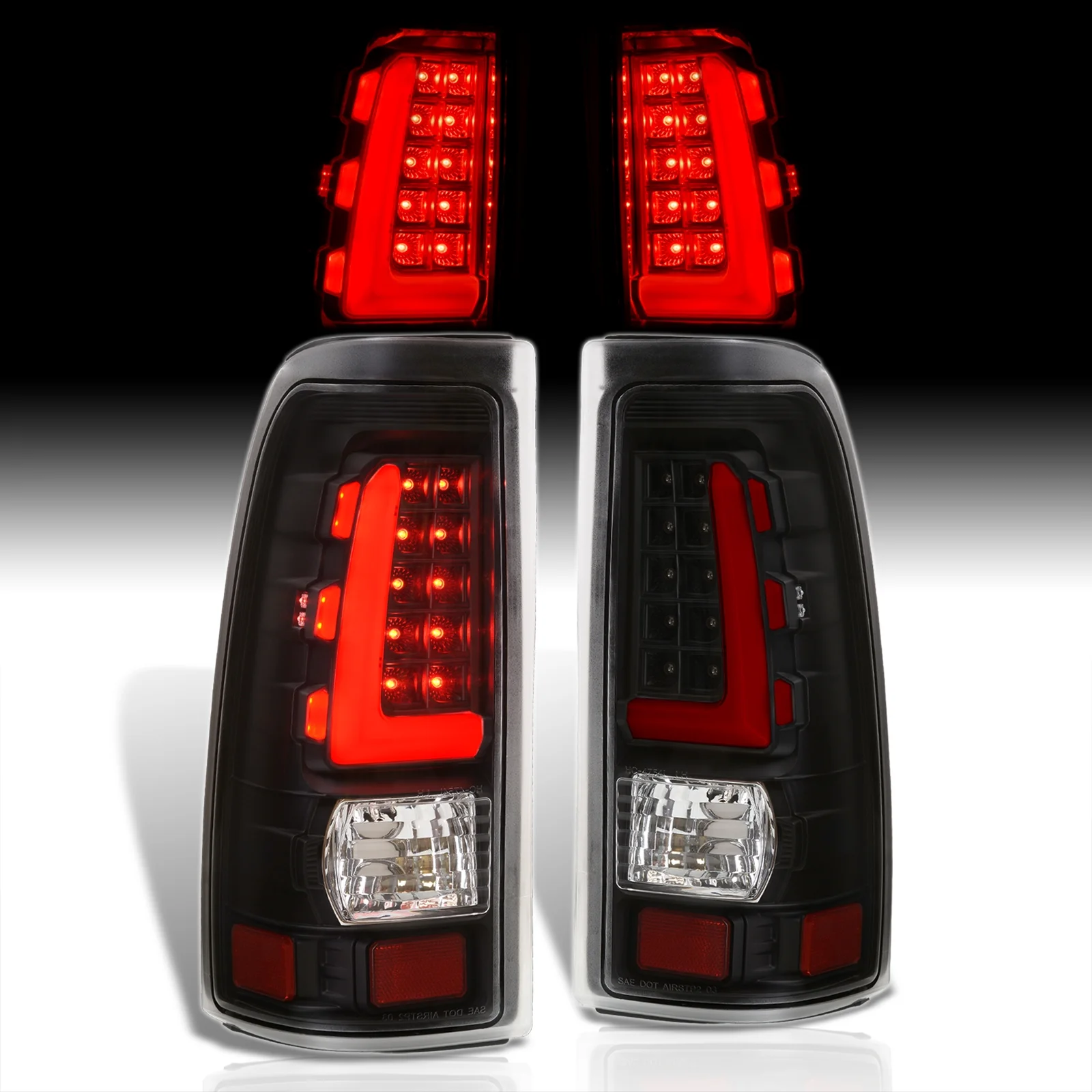 AJP Distributors Black Housing Clear Lens Red Tube LED Bar Tail Lights Brake Stop Signal Lamps Compatible/Replacement For Chevrolet Chevy Silverado / GMC Sierra 1999 2000 2001 2002 2003 2004 2005 2006