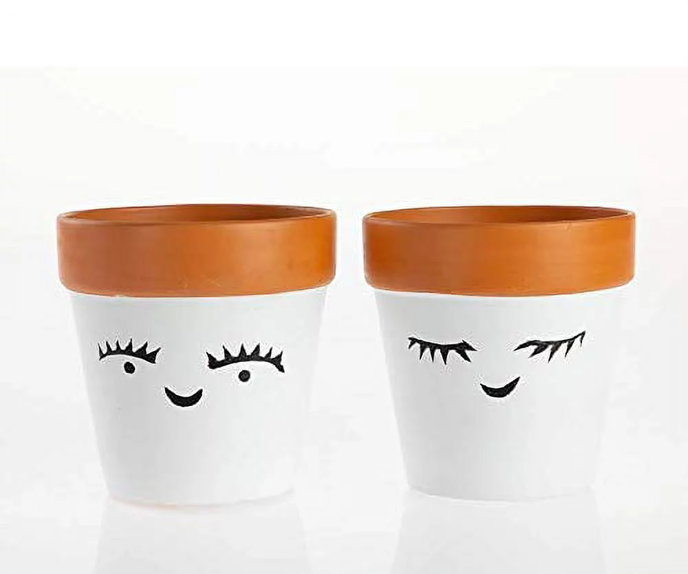 Terra Cotta Ceramic Collection |  Indoor and Outdoor Planter (Terra Top w/Faces - Set of 2)