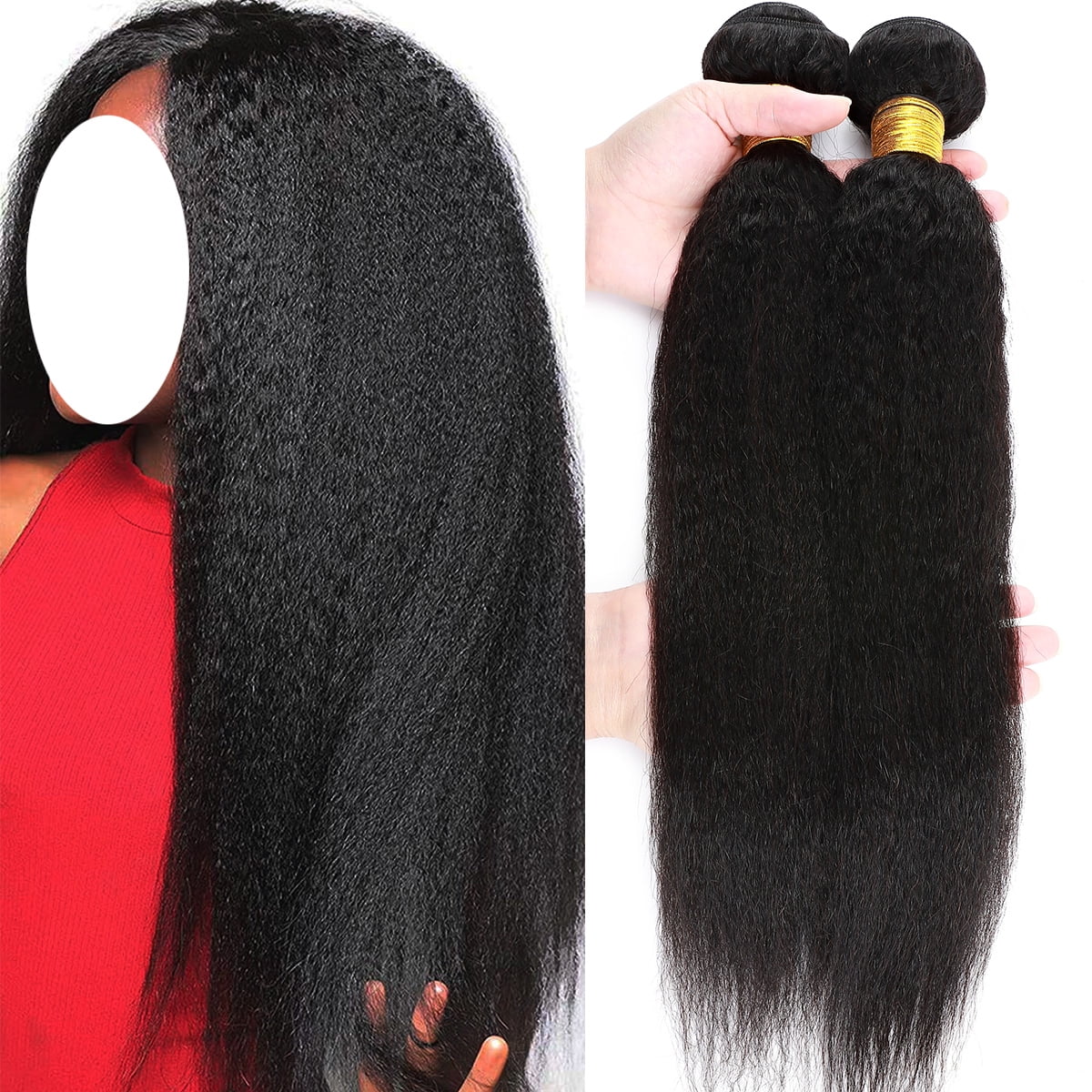 SEGO Kinky Straight Human hair bundles 3 Bundles 100% Unprocessed 10A Human Hair Weave Bundles Yaki Straight Human Hair Extension Natural Color