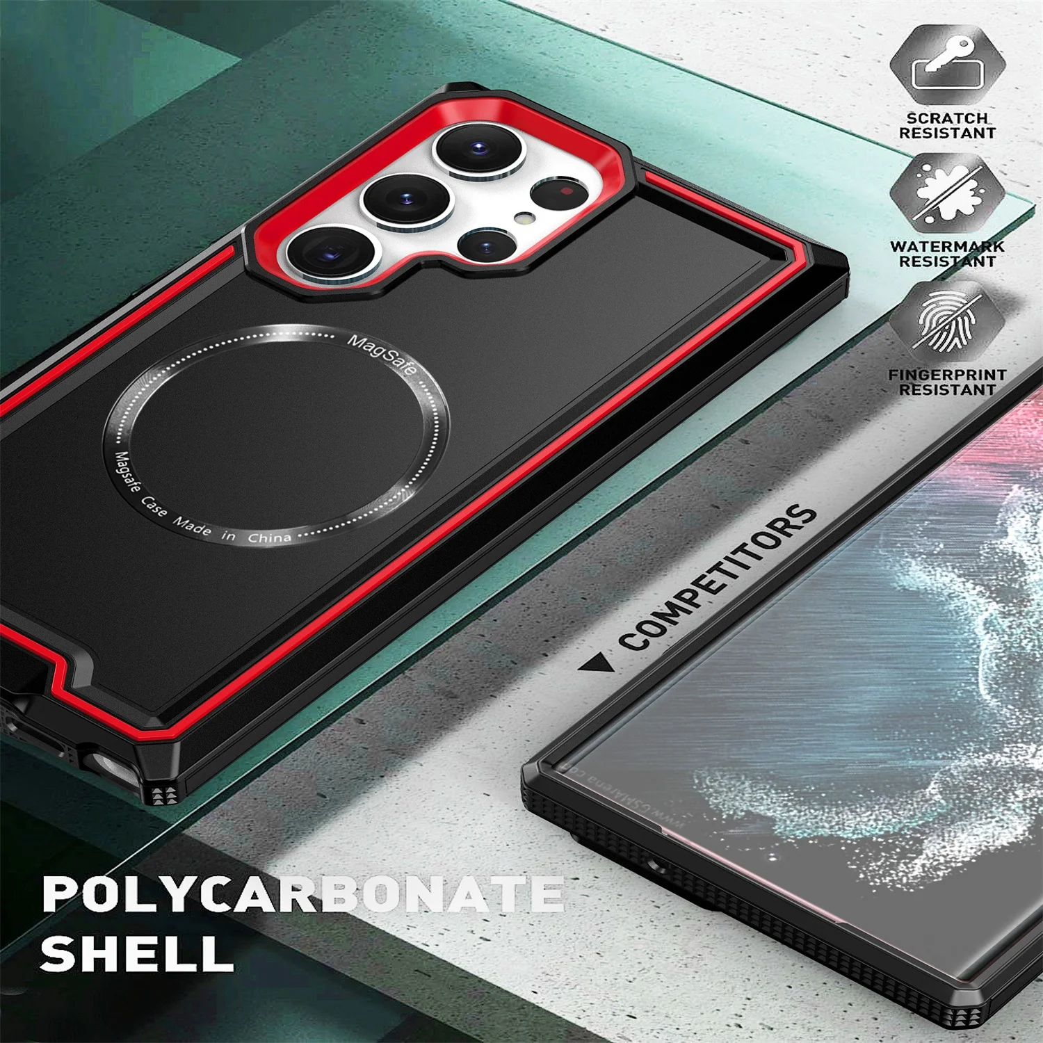 SaniMore for Samsung Galaxy S23 Ultra Case, Military Drop Resistant Shockproof Support MagSafe Wireless Charging 2-layer Hybird PC TPU Hevy Duyu Protective Anti-scratch Shell No-slip, Green