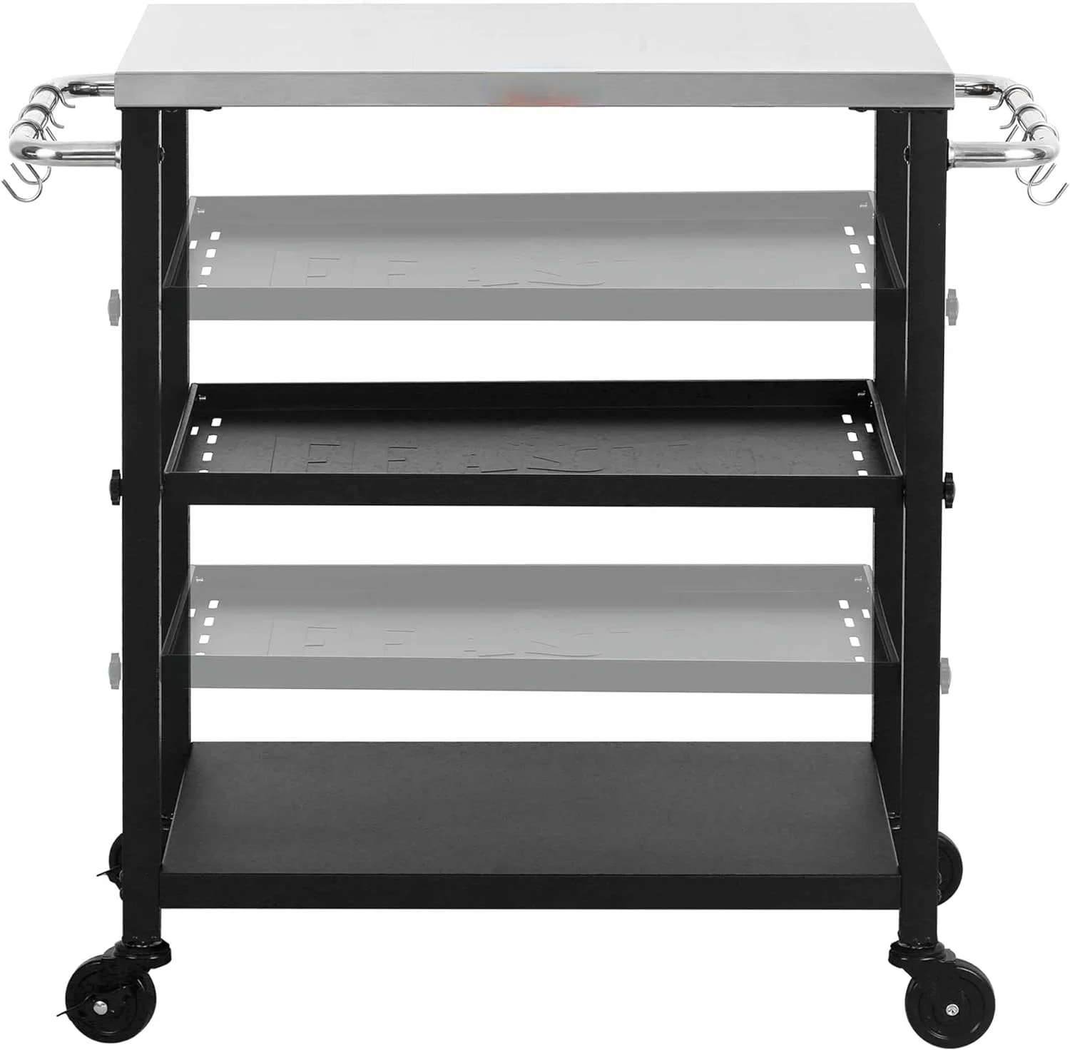 3-Shelf Adjustable Layer’s Indoor&Outdoor Grill Table,Movable Work Table,Grill Cart,Outdoor Cooking Table,Grill Table for Outside,Outdoor Bar Cart with Wheels,Stainless Steel Tabletop,L34xW16.1