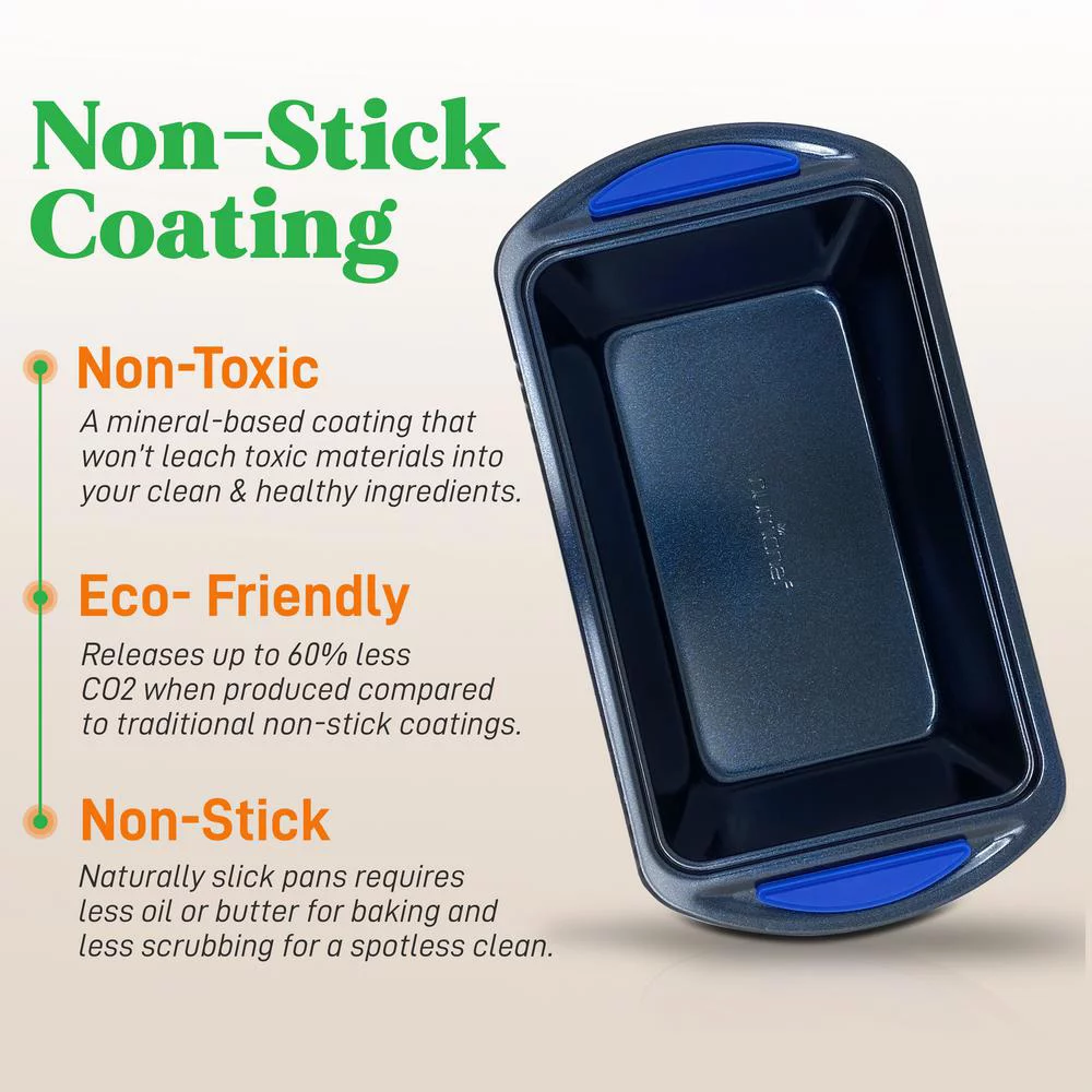 Deluxe Nonstick Blue Diamonds Coating Inside and Outside Carbon Steel Bakeware Set With Red Silicone Handles (10-Pieces)