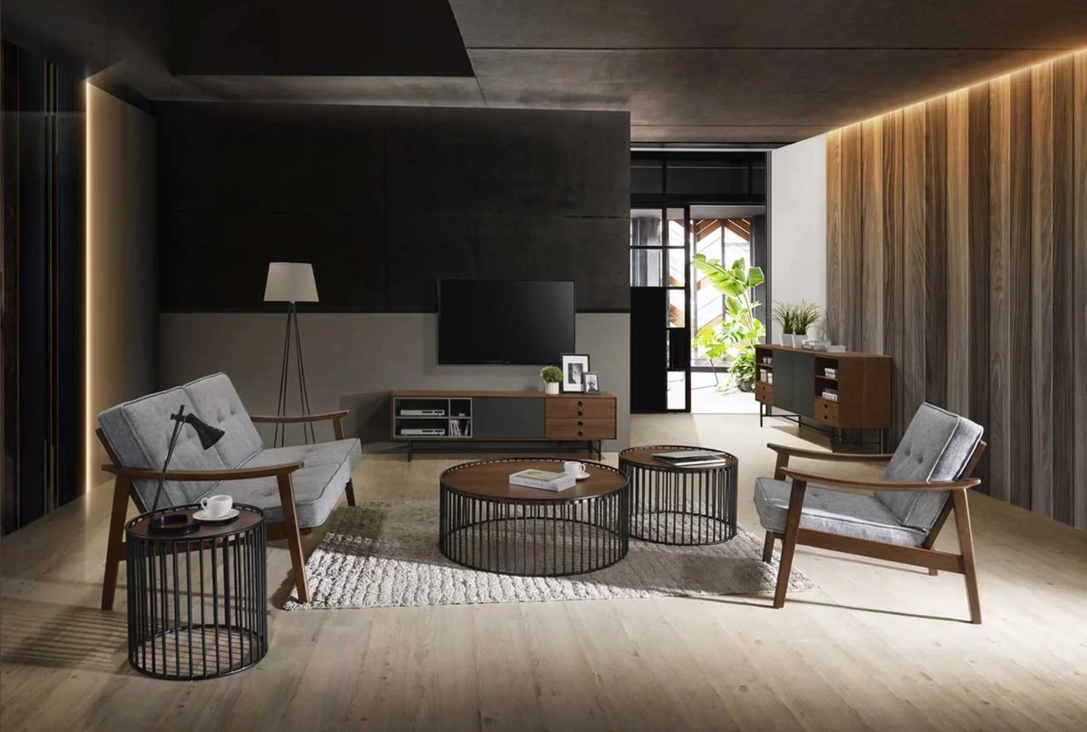 HomeRoots 472128 14 x 36 x 36 in. Modern Metal Rods Round Coffee Table, Walnut & Black