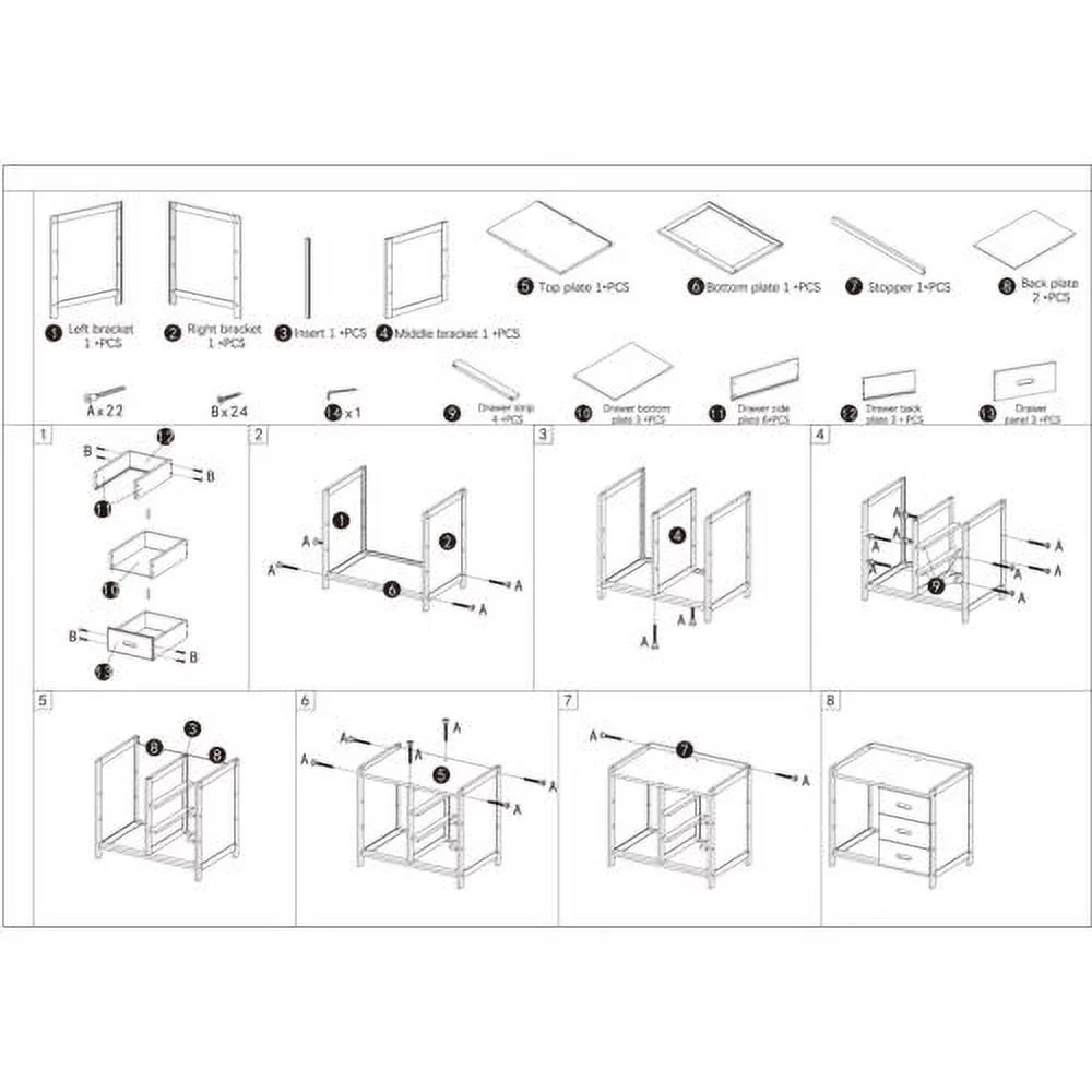 Bamboo Nightstand with 3 Drawers+Cabinet Large Capacity Bedside Table 42*30*40cm