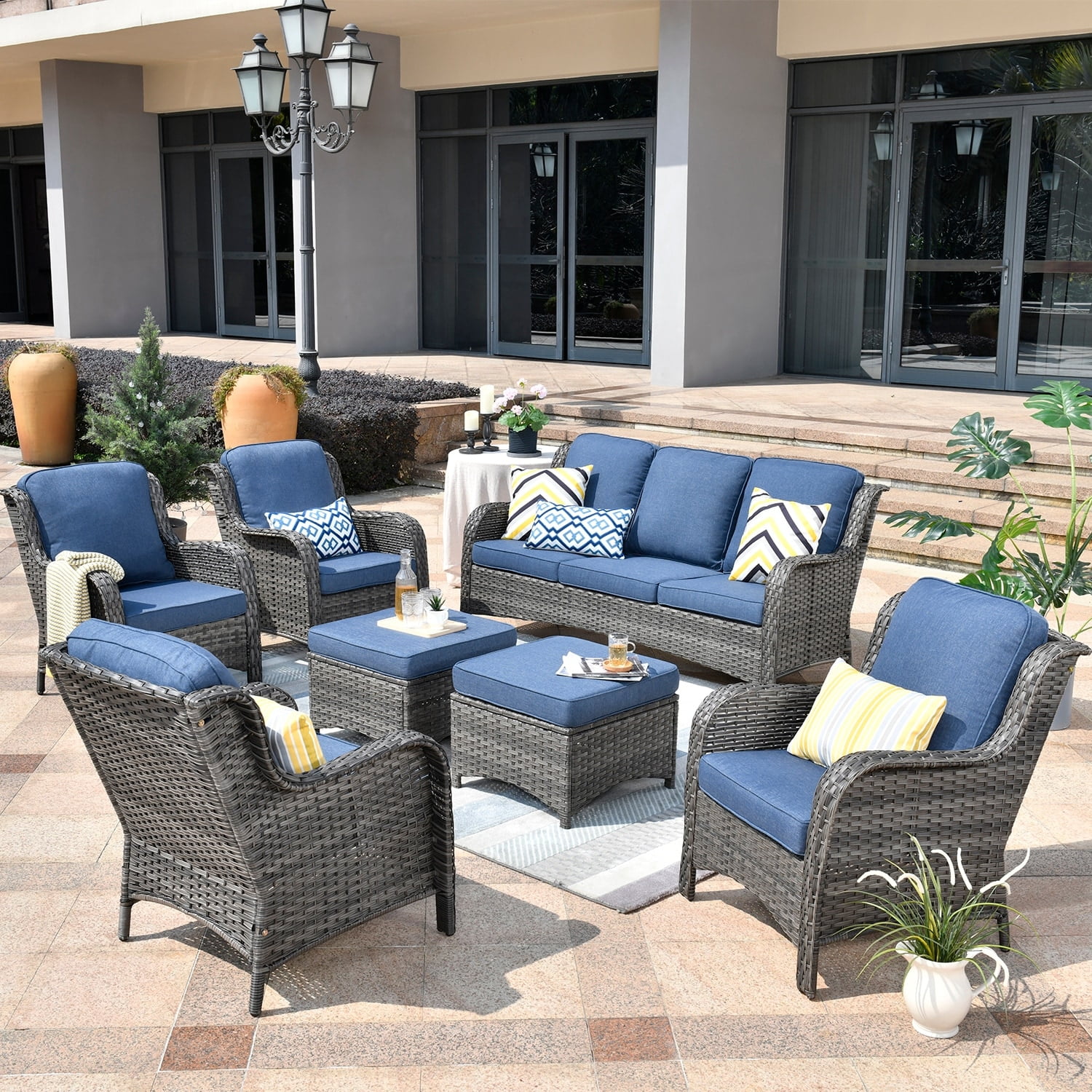 OVIOS  7-piece Patio Conversation Furniture Set Beige