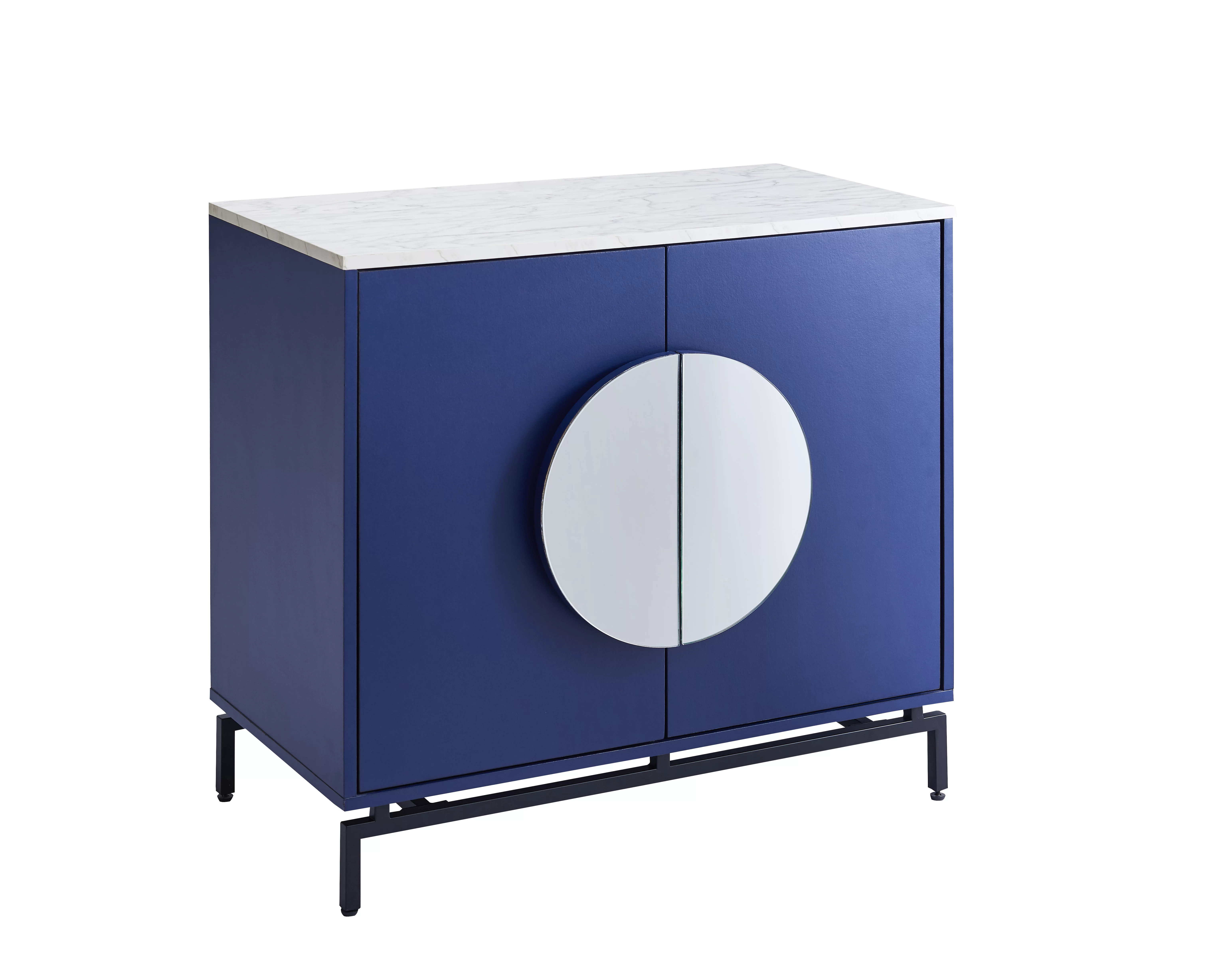 Home Source Blue Console Bar Cabinet with Half Moon Handles