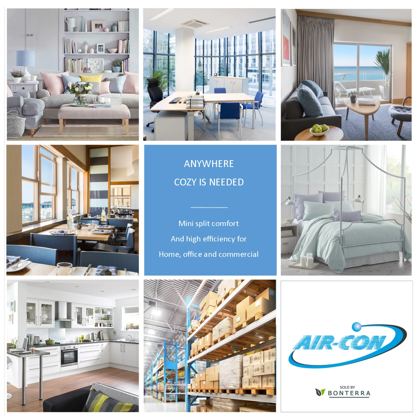 Air-Con 18000 BTU Blue 4 Mini Split AC Heat Pump Ductless 22 Seer 220v