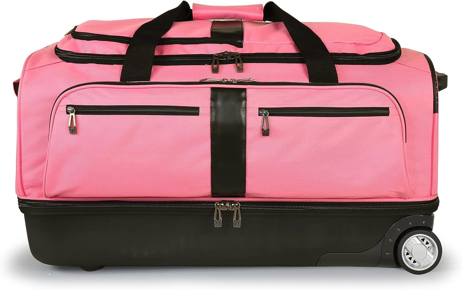 Newly Designed Garment Rack 28 inch Duffel with Wheels, Collapsible Lightweight Drop-Bottom Dance Costume Travel Luggage, Pink/Black…