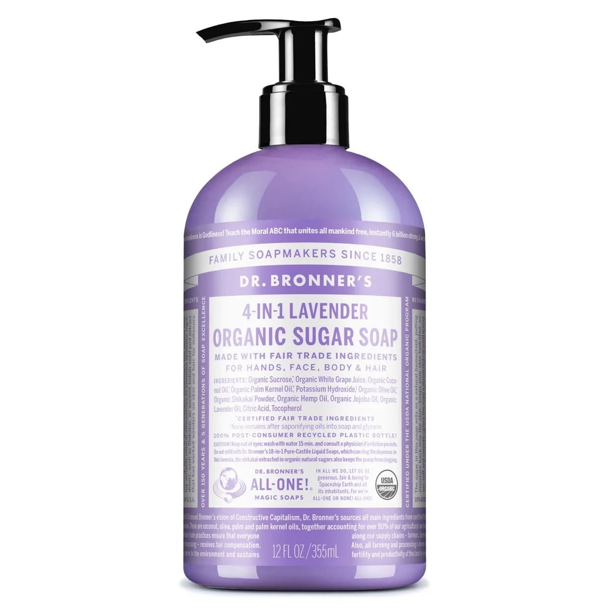 Dr. Bronners 4 In 1 Lavender Organic Sugar Soap, 12 Oz, Pack of 3