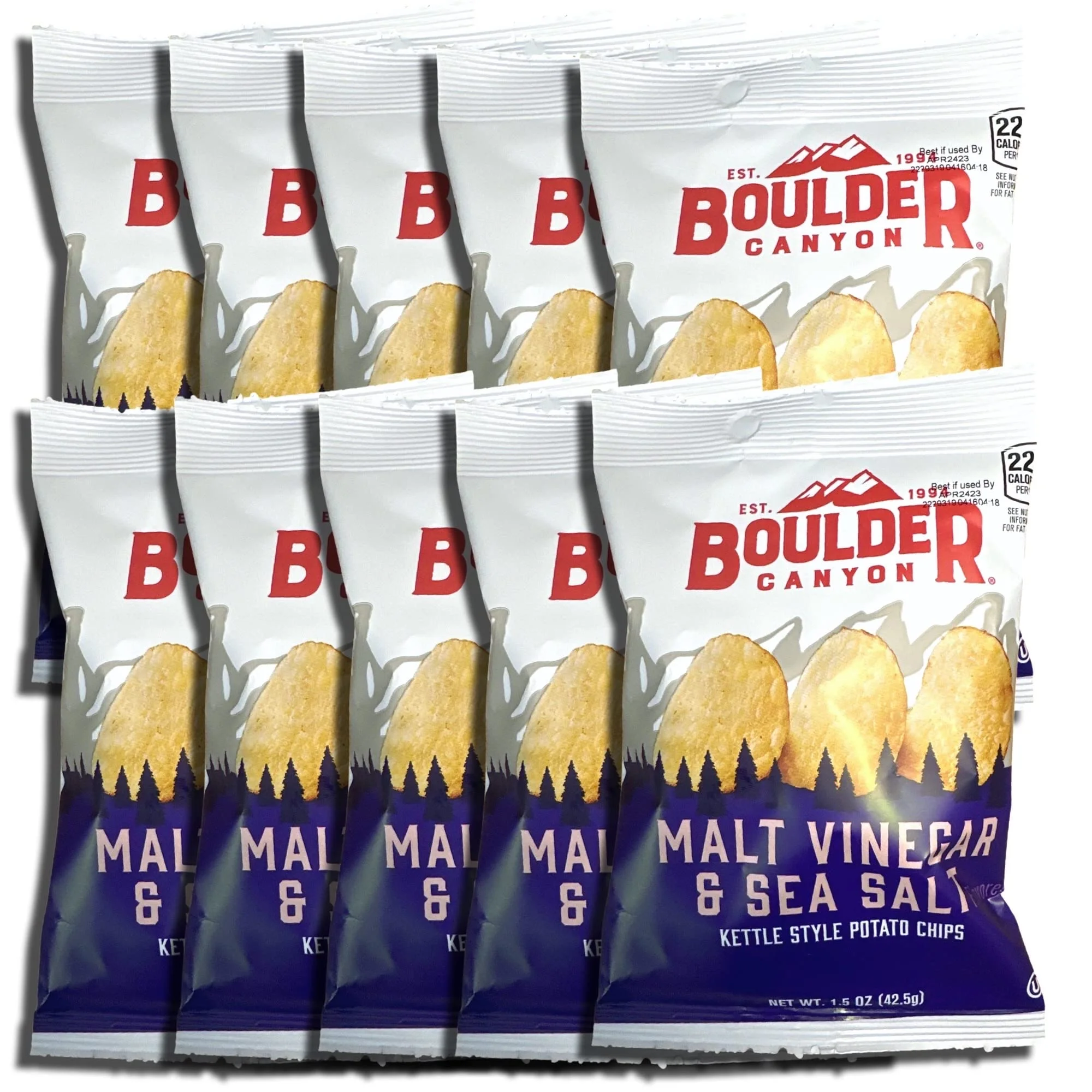 (5 pack) Kettle Style Potato Chips from Boulder | 1.5 Oz | (Malt Vinegar, 10 Bags)