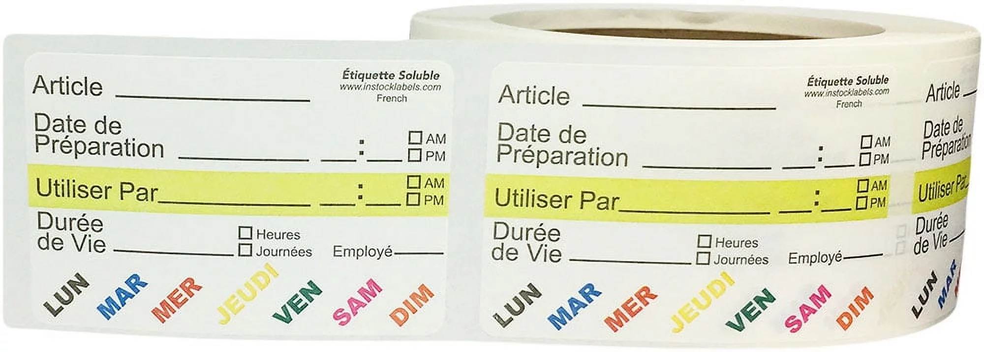 Multi-color Dissolvable Food Life Rotation Prep Use by Stickers, French Wording | 2x3 inches - 500 Pack | InStockLabels.com