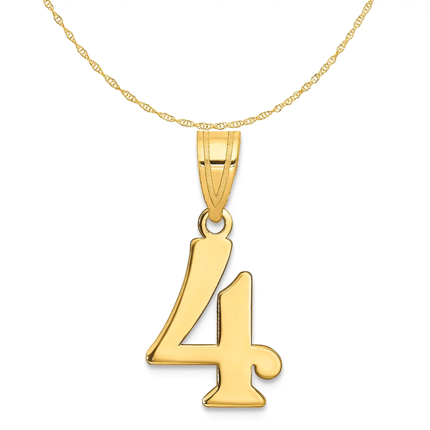 Carat in Karats 14K Yellow Gold Polished Number 4 Pendant Charm (17.04mm x 11.88mm) With 14K Yellow Gold Lightweight Rope Chain Necklace 20''