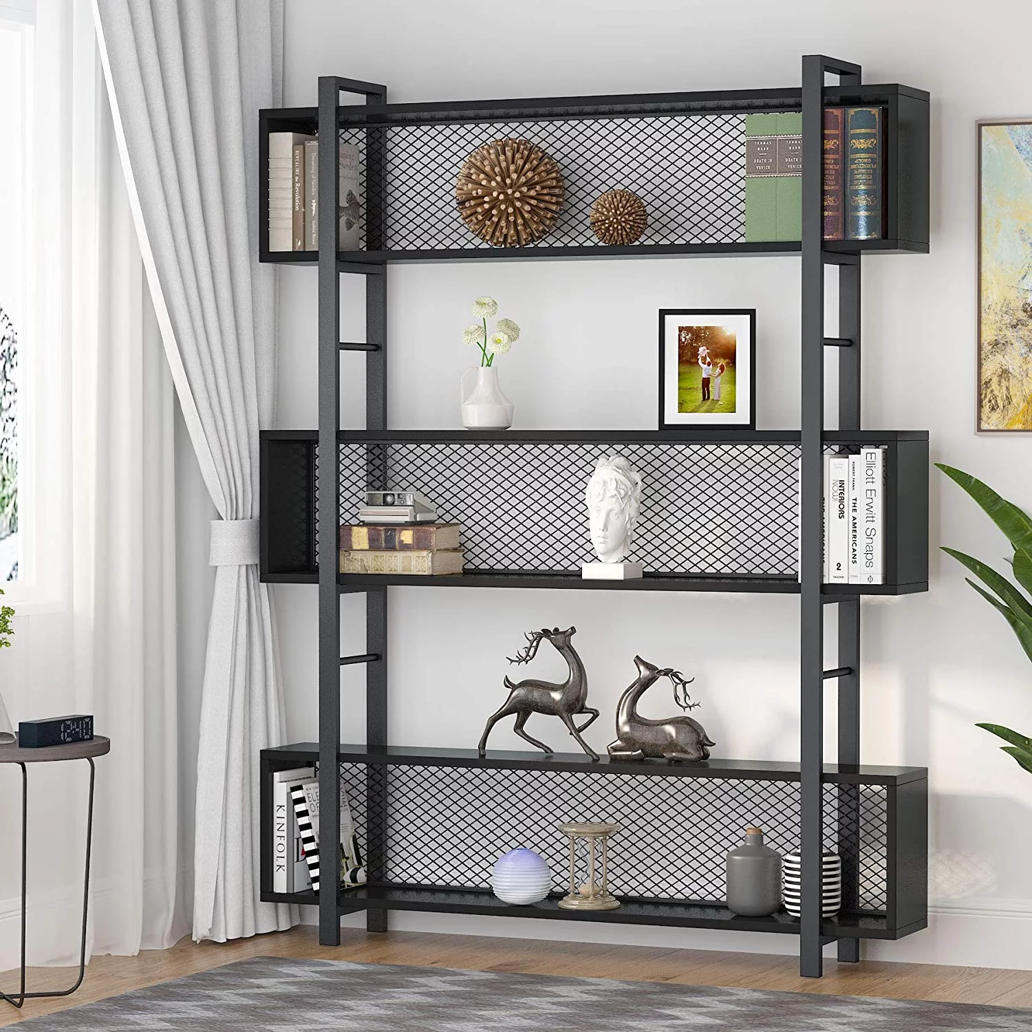 Tribesigns 5-Shelf Bookcase,Industrial Bookshelf Wood and Metal Open Display Shelf for Home Office(Black)