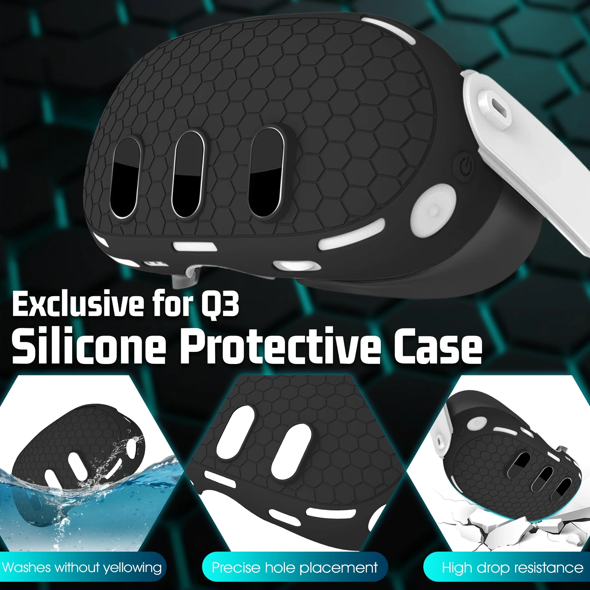 Newzerol [7 in 1] Quest 3 Accessory Set Silicone Headset Cover Grip/Cap Protective Cover Pancake Lens Cover Sweatproof Mask Face Cushion Cover Cover Anti-Slip Drop Prevention - Black