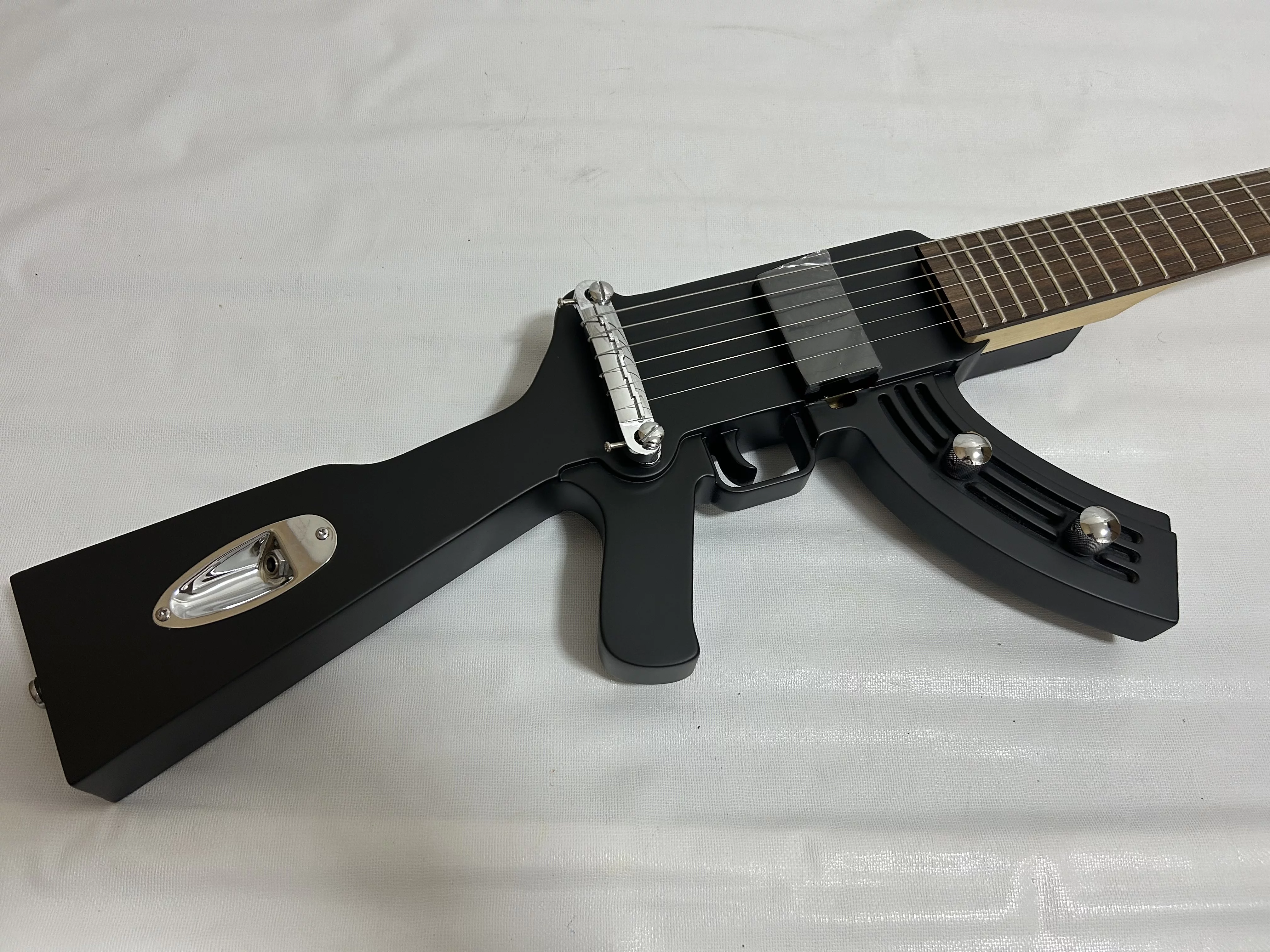 6 String Electric Guitar, Machine Gun Shape, Black /w Gig Bag New