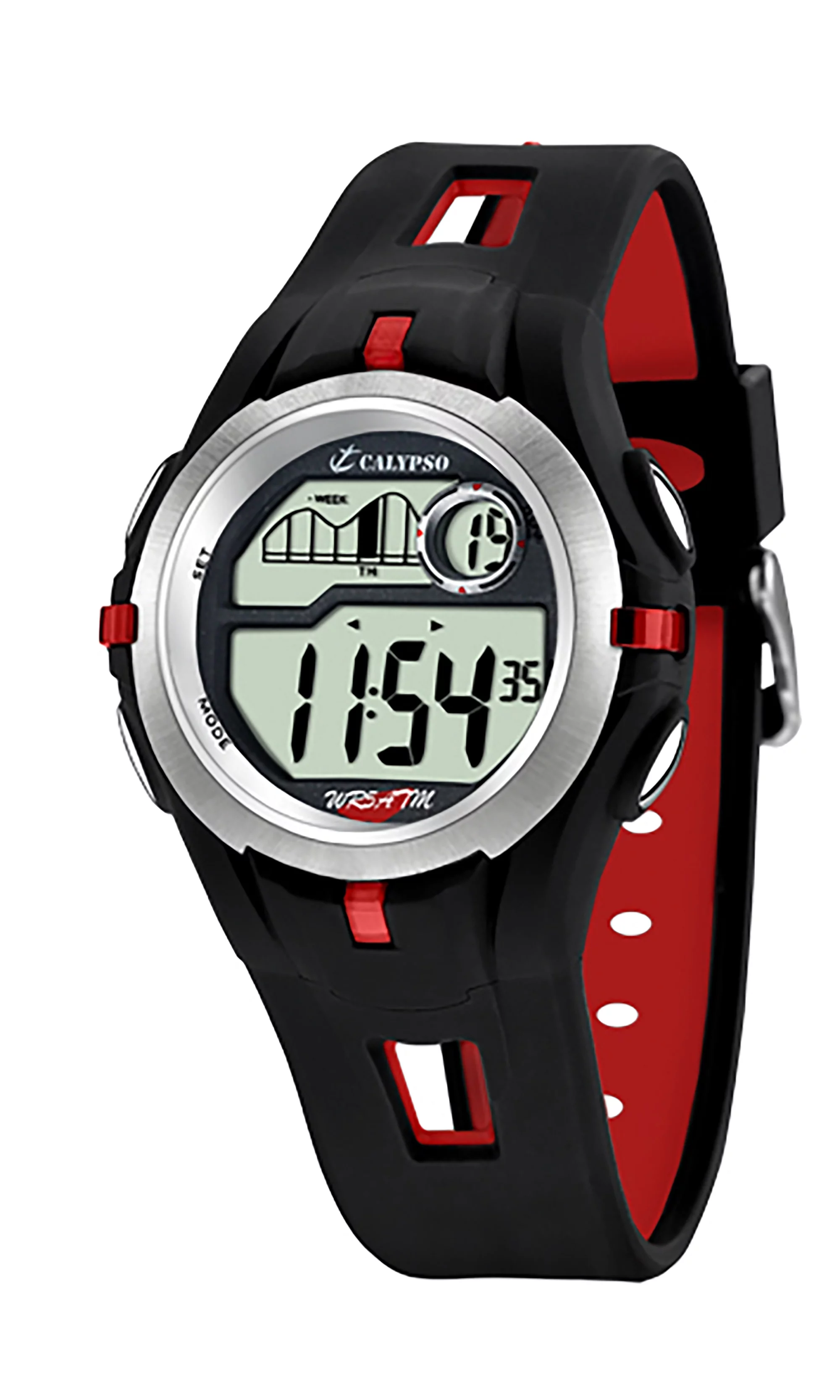 Calypso K5511 - 42.5mm Mens Digital Sports Watch, Silicone Strap, Chronograph, Dual Time, Timer, Backlight, Day And Date Calendar