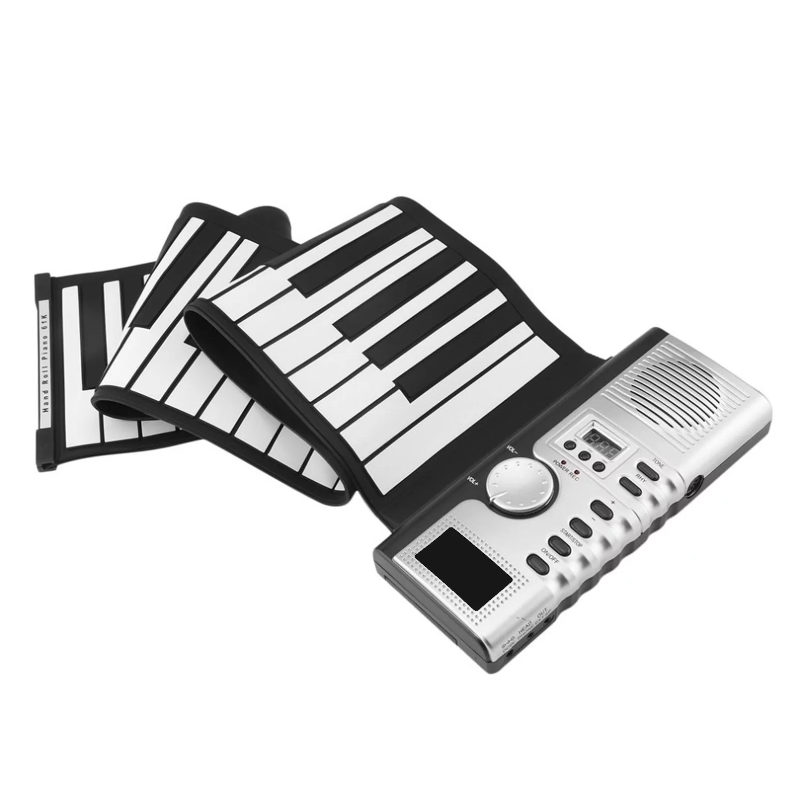 Walmeck 61 Keys Roll Up Piano Keyboard Portable Soft Silicone Electronic Piano with Built-in Speaker LCD Display Recording MIDI Function for Kids Adults Beginners