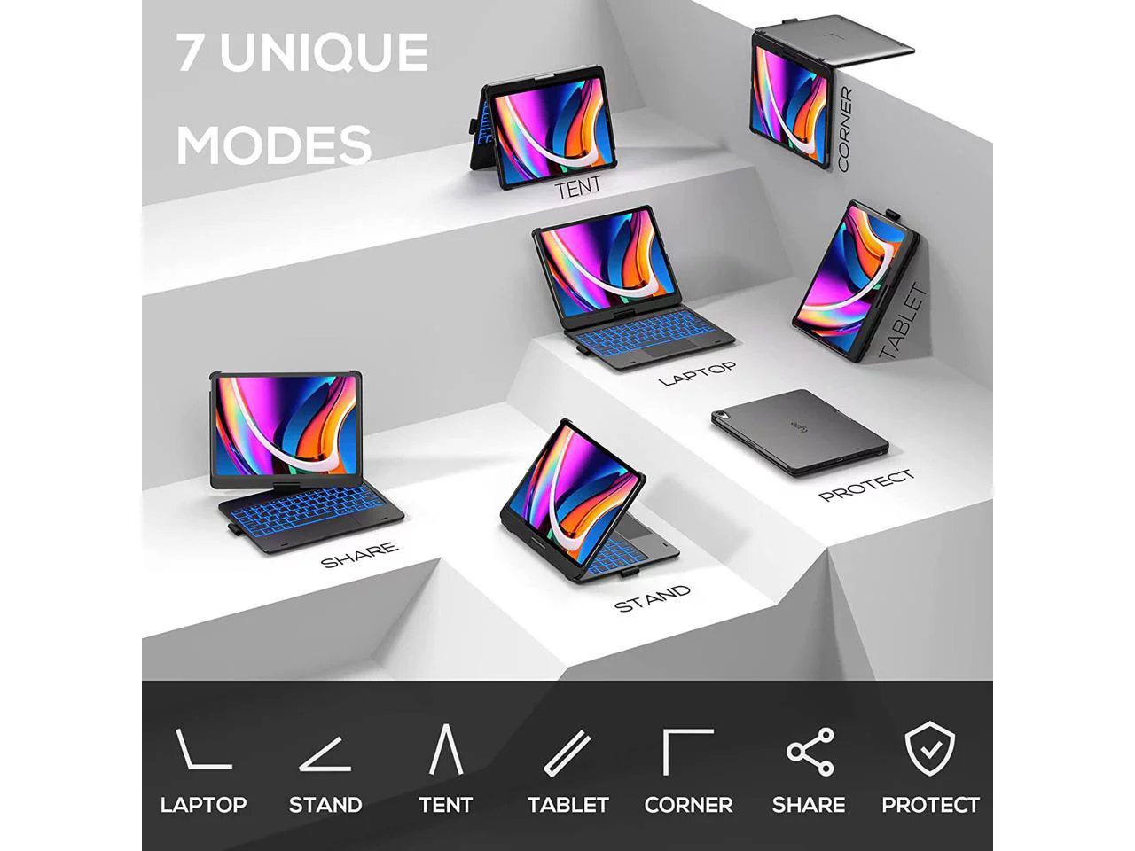 Touchpad Case with Keyboard for iPad 10th Generation 10.9 inch 2022, Trackpad - 360° Rotatable - Wireless Backlit Keyboard Cover with Pencil Holder