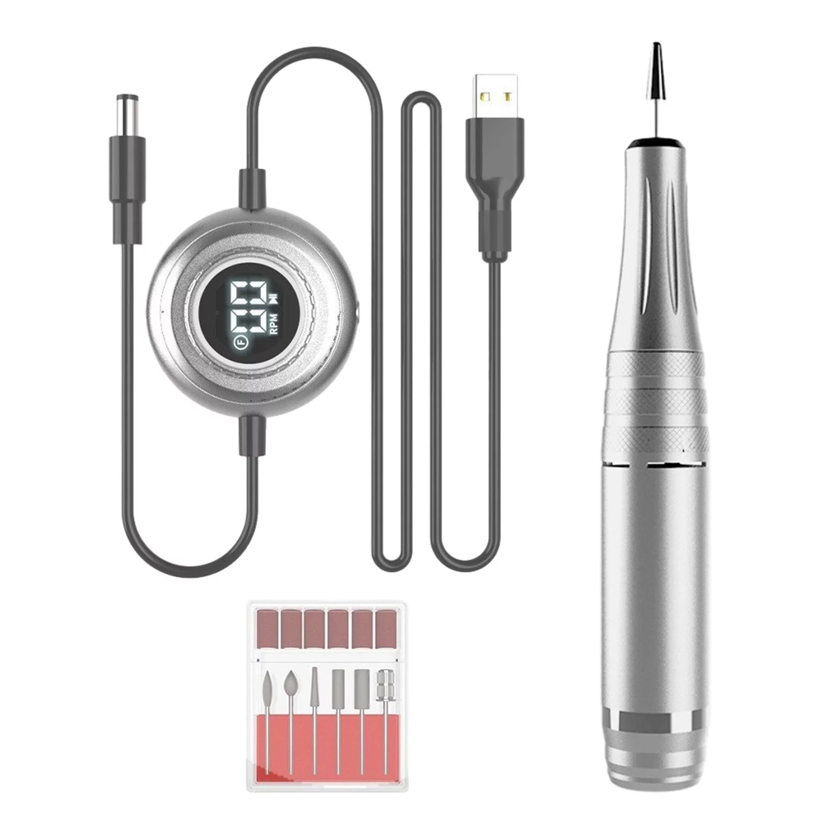 Portable Electric Nail Polish ,Manicure Pedicure ,35000RPM Compact Professional Mini Fingernail Toenail Nail File with 6 Heads for Grinding