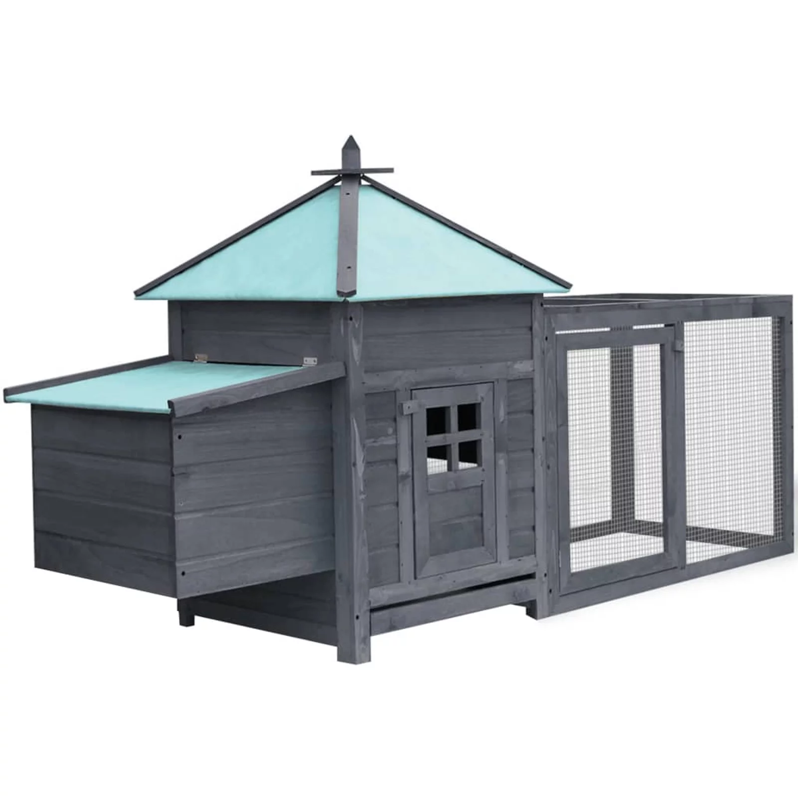 Anself Wooden Chicken Coop Cage with Pull Out Tray and Nest Box Hen Hutch Poultry House Pet Animal Home Gray for Garden, Backyard, Lawn 74.8 x 28.3 x 40.2 Inches (L x W x H)