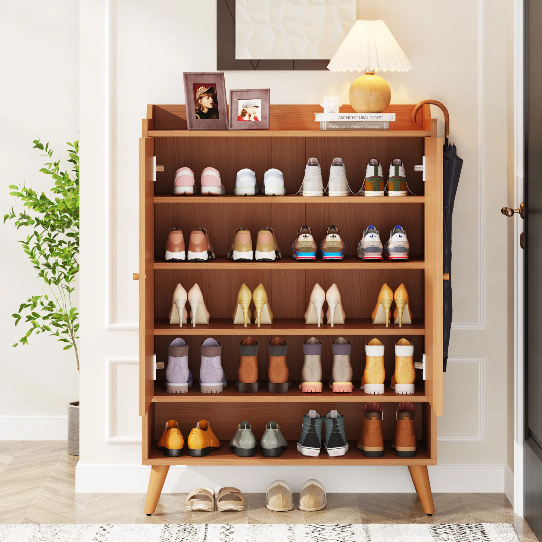 Shoe Cabinet with Doors, Adjustable Shelves