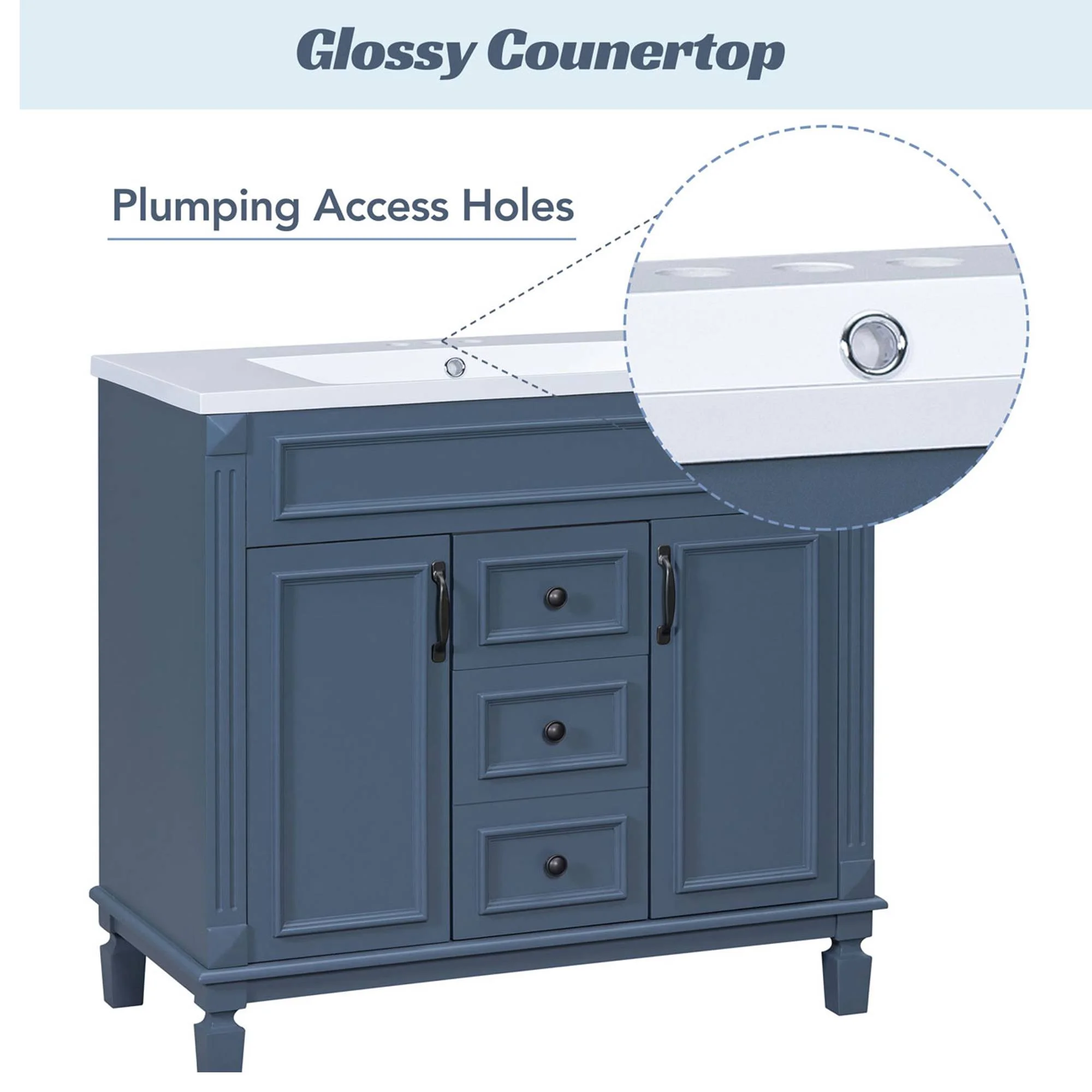 36'' Bathroom Vanity with Top Sink Modern Bathroom Storage Cabinet with 2 Drawers