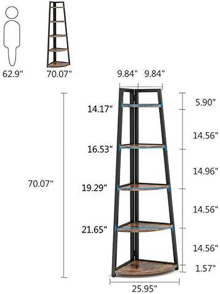 WTYNKAE 70 inch Tall Corner   5 Tier Modern Corner Bookshelf Bookcase Industrial Corner Ladder  Plant Stand for Living Room  Kitchen  Home Office (White)