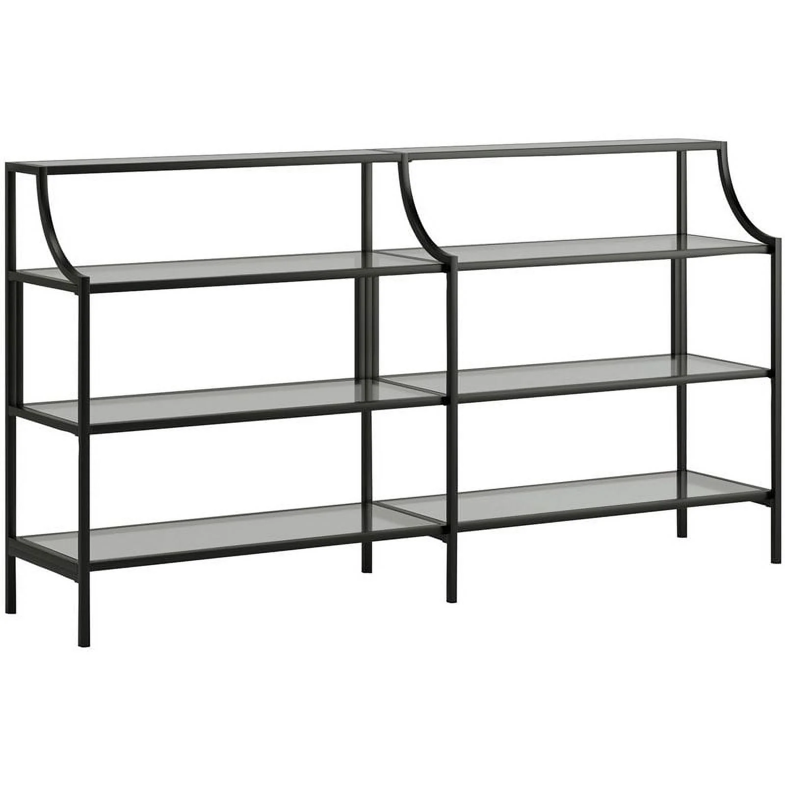 Home Square 2 Piece Living Room Set With 5 Shelf Metal Frame Bookcase and 3 Shelf Console Table in Black