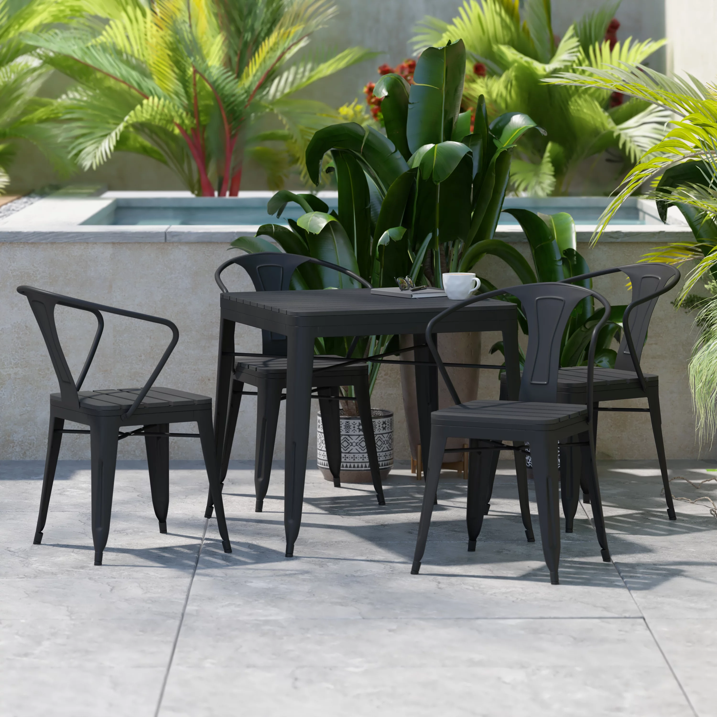 Flash Furniture Helvey Commercial 5 Piece Indoor-Outdoor Table and Chairs, 31.5